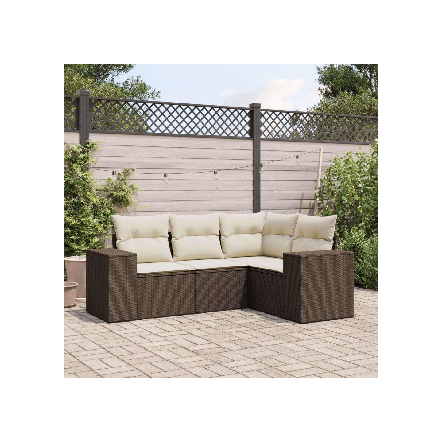 Salon de jardin 4 pcs avec coussins marron résine tressée