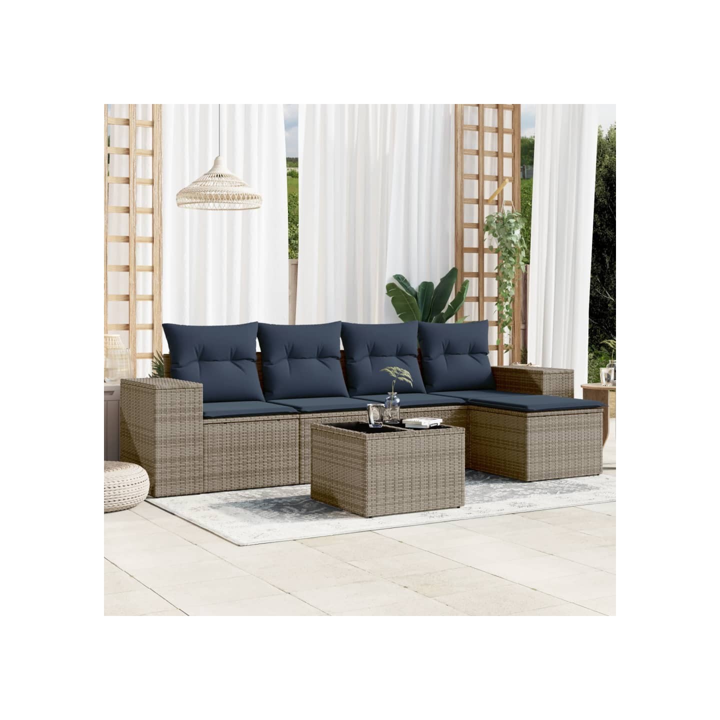 Ensemble de canapé de jardin 6 pcs avec coussins gris résine tressée