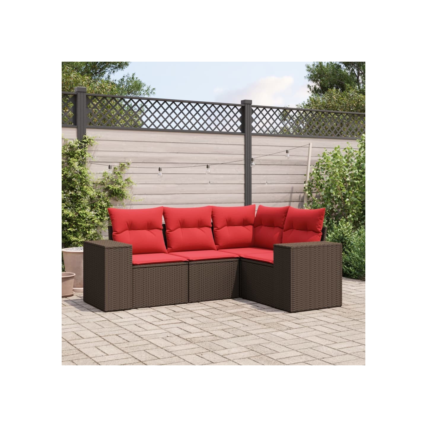 Ensemble de canapé de jardin 4 pcs avec coussins marron