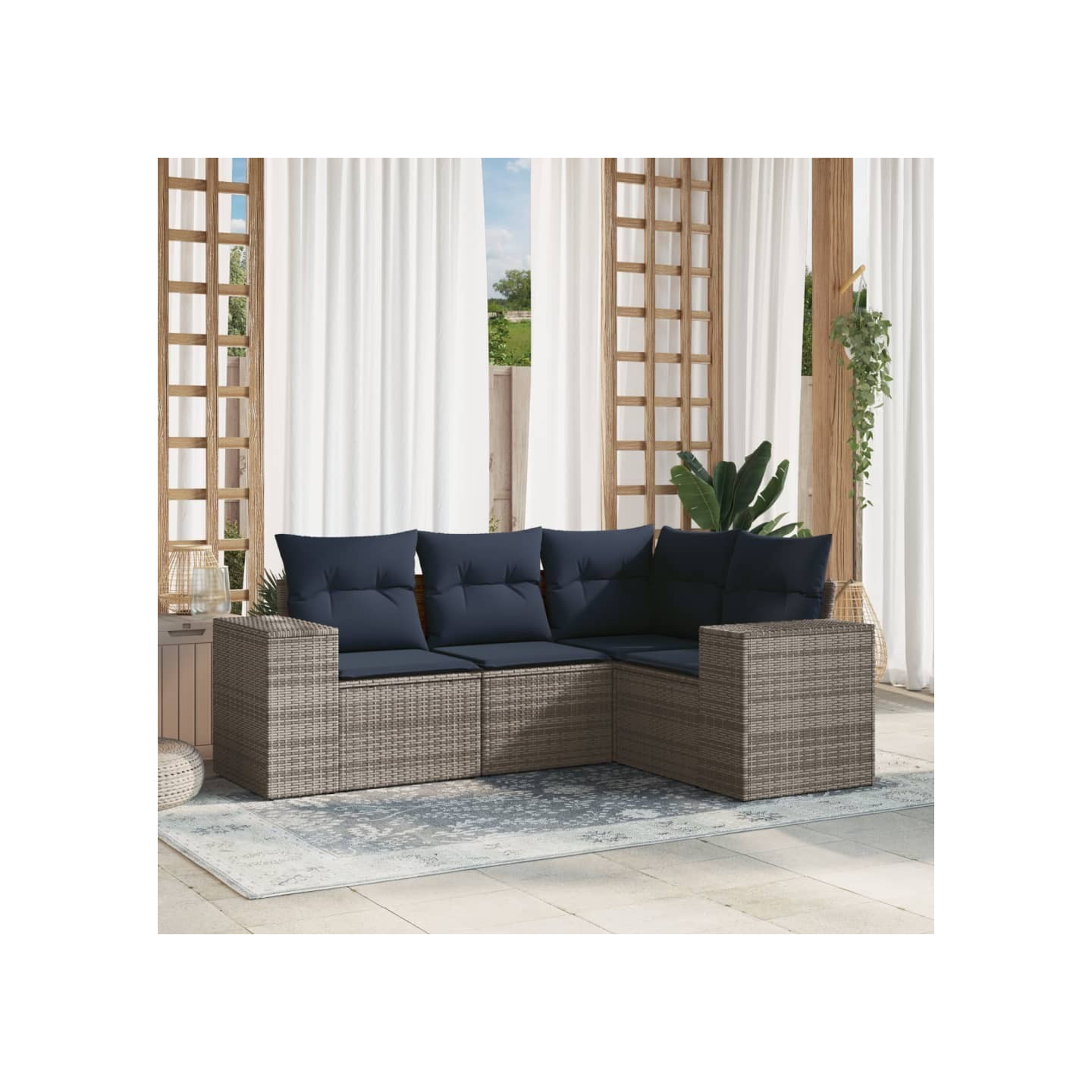Ensemble de canapé de jardin 4 pcs avec coussins gris résine tressée