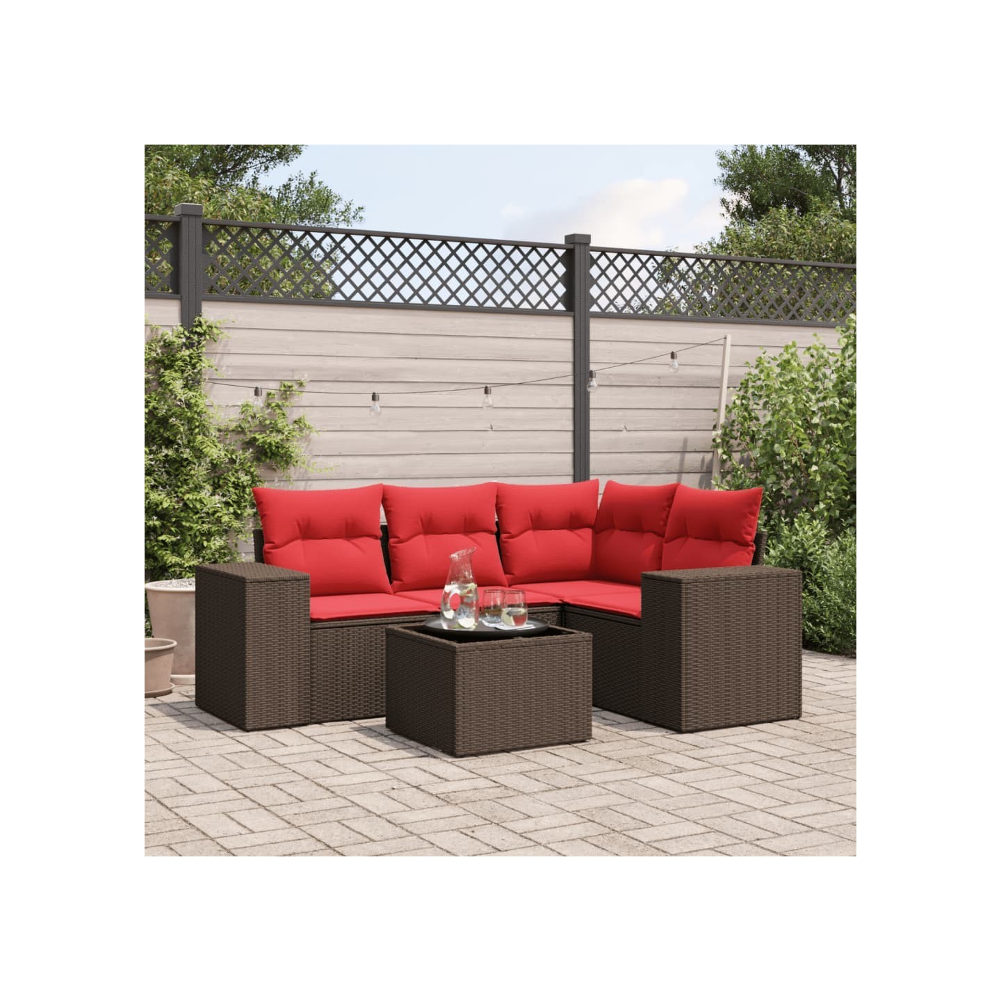 Ensemble de canapé de jardin 5 pcs avec coussins marron
