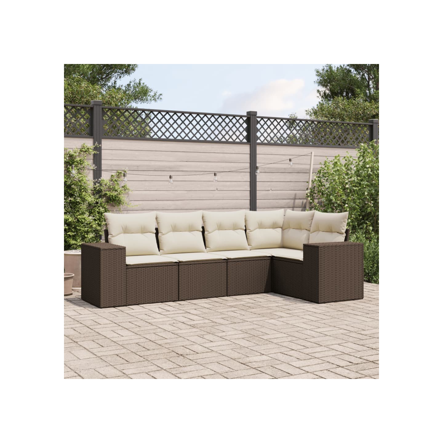 Salon de jardin avec coussins 5 pcs marron résine tressée