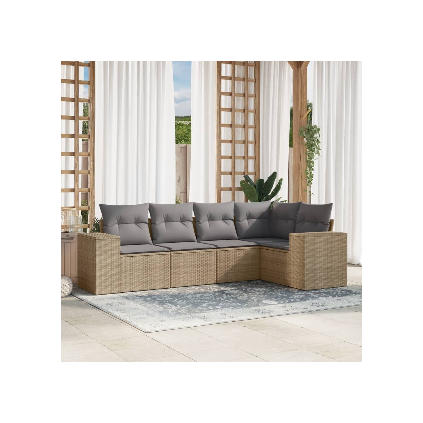 Salon de jardin avec coussins 5 pcs beige résine tressée