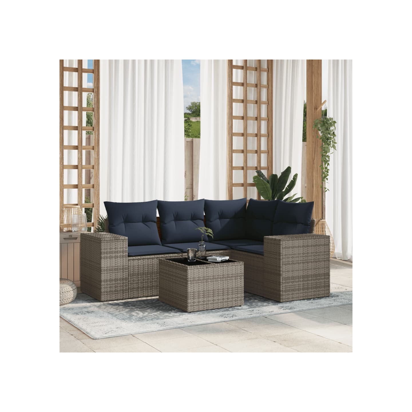 Ensemble de canapé de jardin 5 pcs avec coussins gris résine tressée