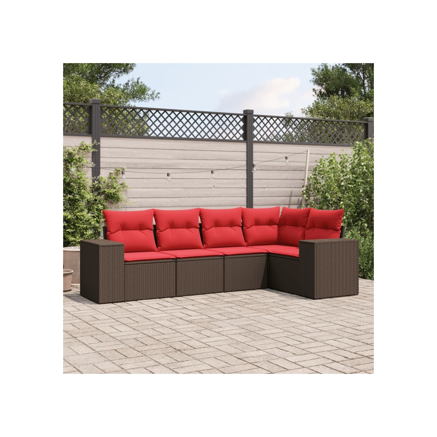 Ensemble de canapé de jardin 5 pcs avec coussins marron