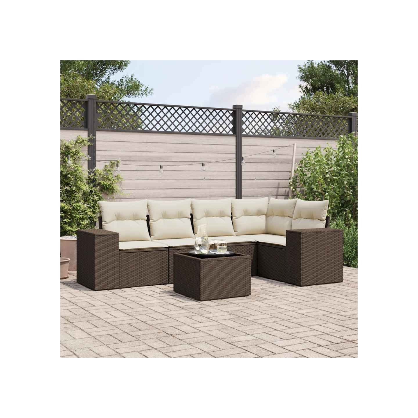 Salon de jardin avec coussins 6 pcs marron résine tressée