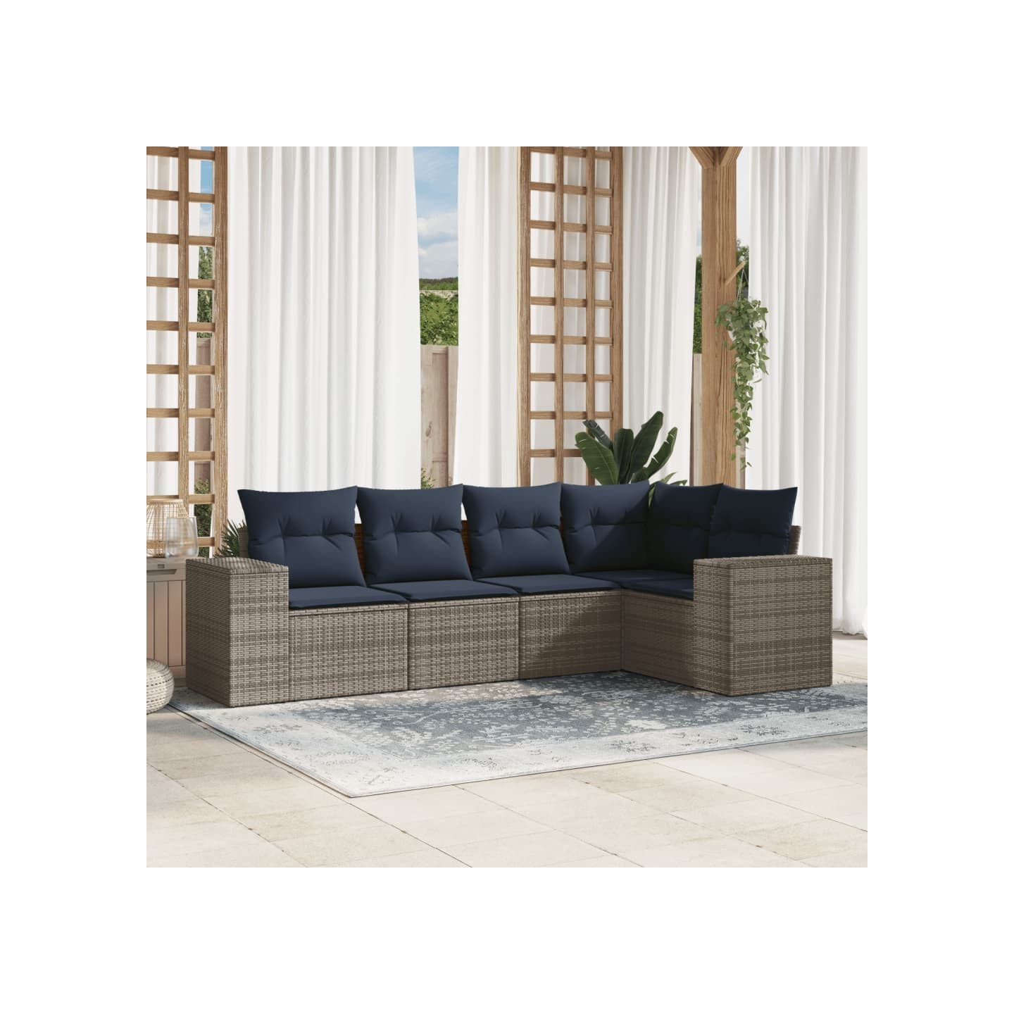 Ensemble de canapé de jardin 5 pcs avec coussins gris résine tressée