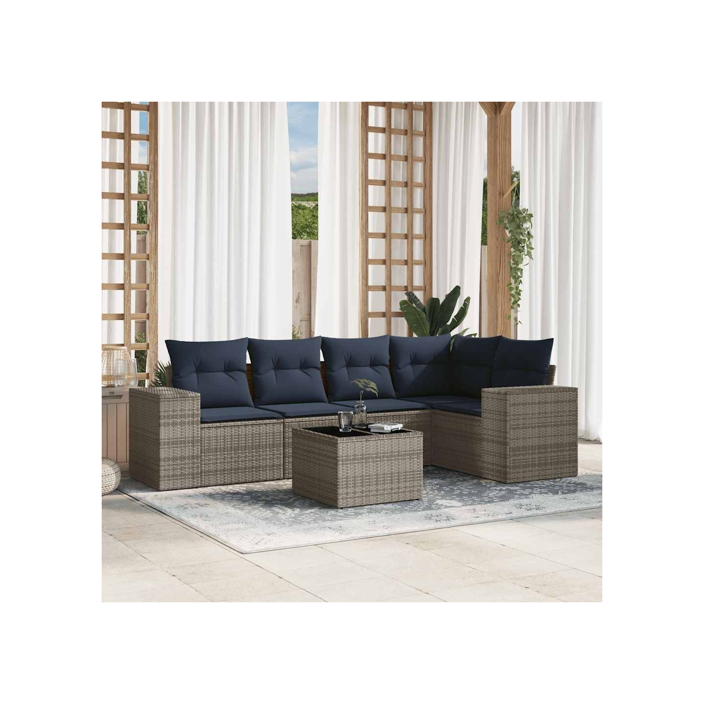 Ensemble de canapé de jardin 6 pcs avec coussins gris résine tressée
