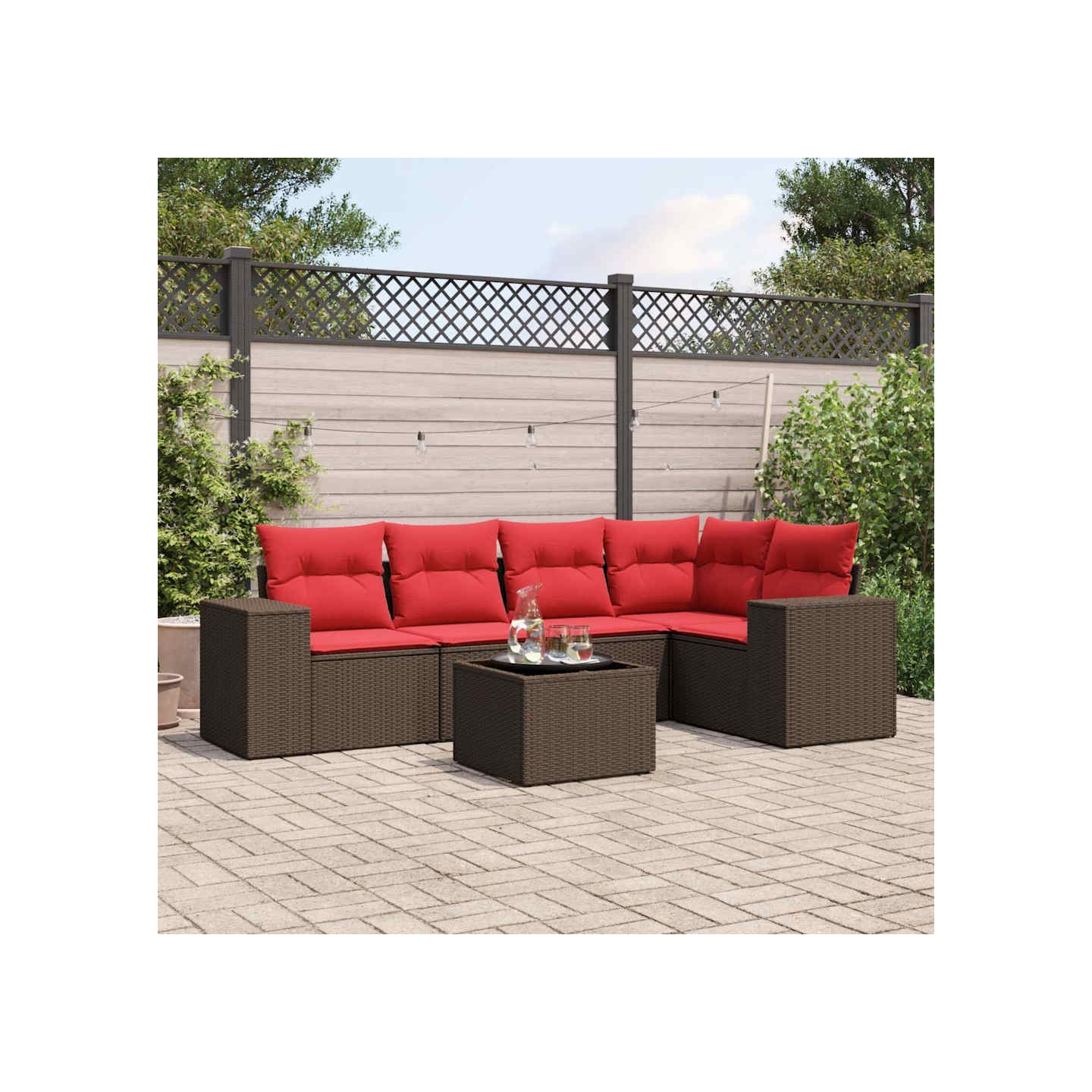 Ensemble de canapé de jardin 6 pcs avec coussins marron