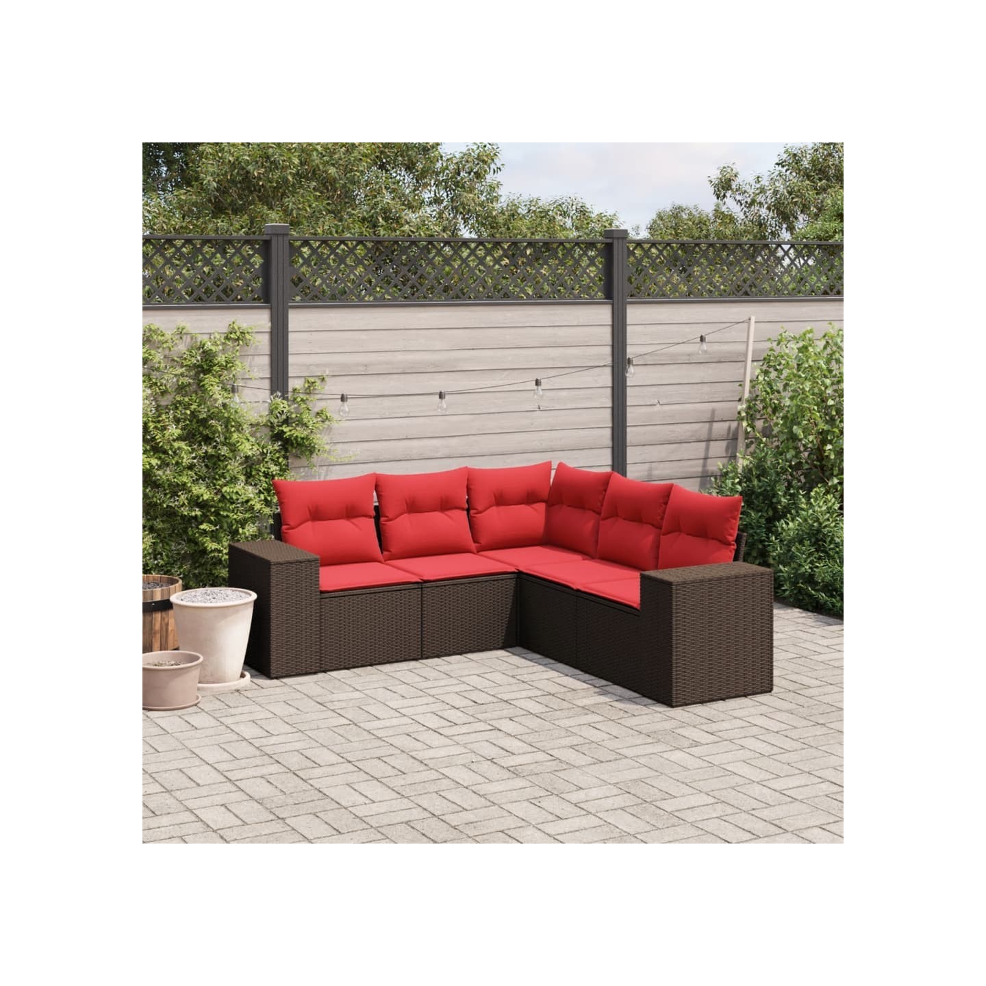 Ensemble de canapé de jardin 5 pcs avec coussins marron