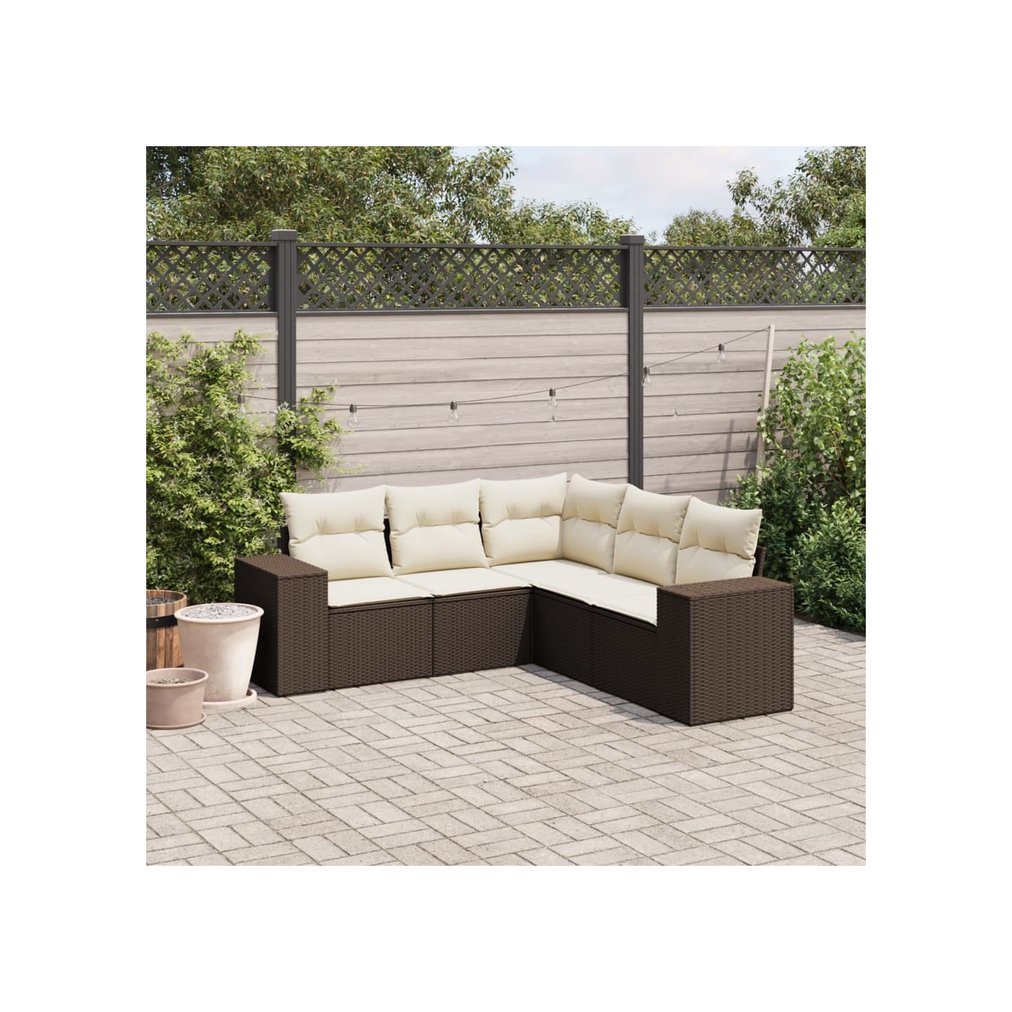 Salon de jardin avec coussins 5 pcs marron résine tressée