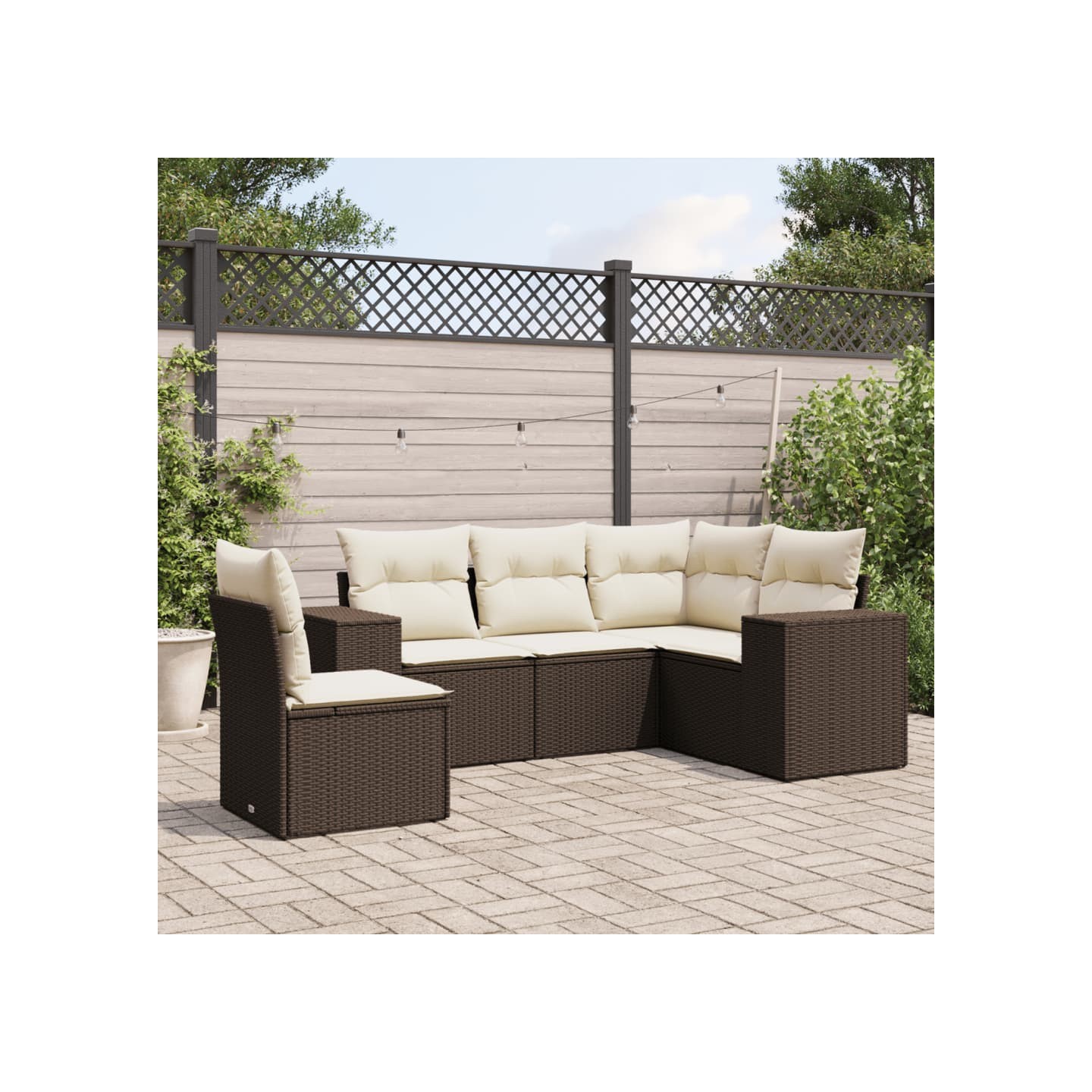 Salon de jardin avec coussins 5 pcs marron résine tressée