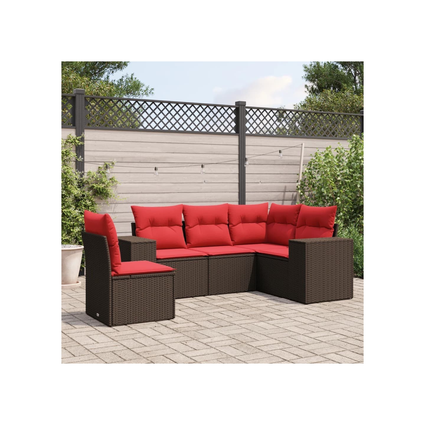 Ensemble de canapé de jardin 5 pcs avec coussins marron
