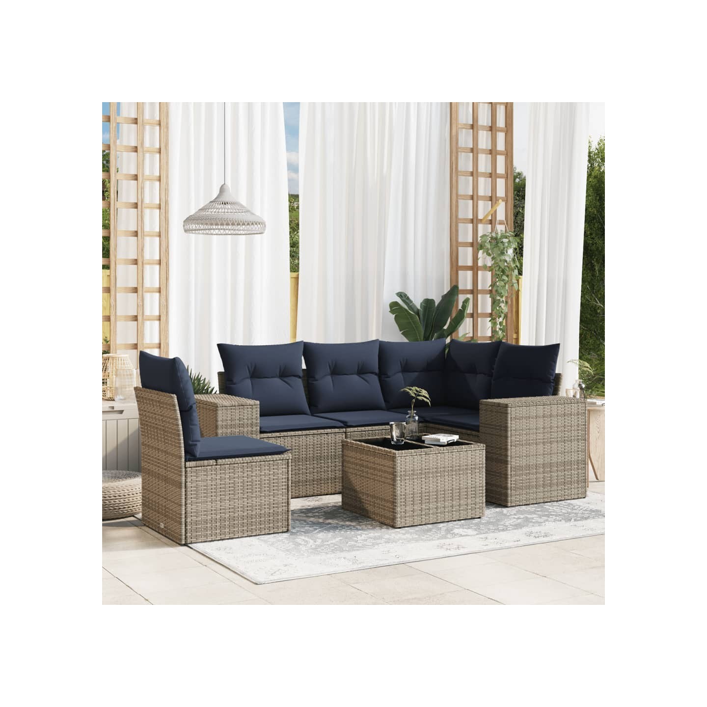 Ensemble de canapé de jardin 6 pcs avec coussins gris résine tressée
