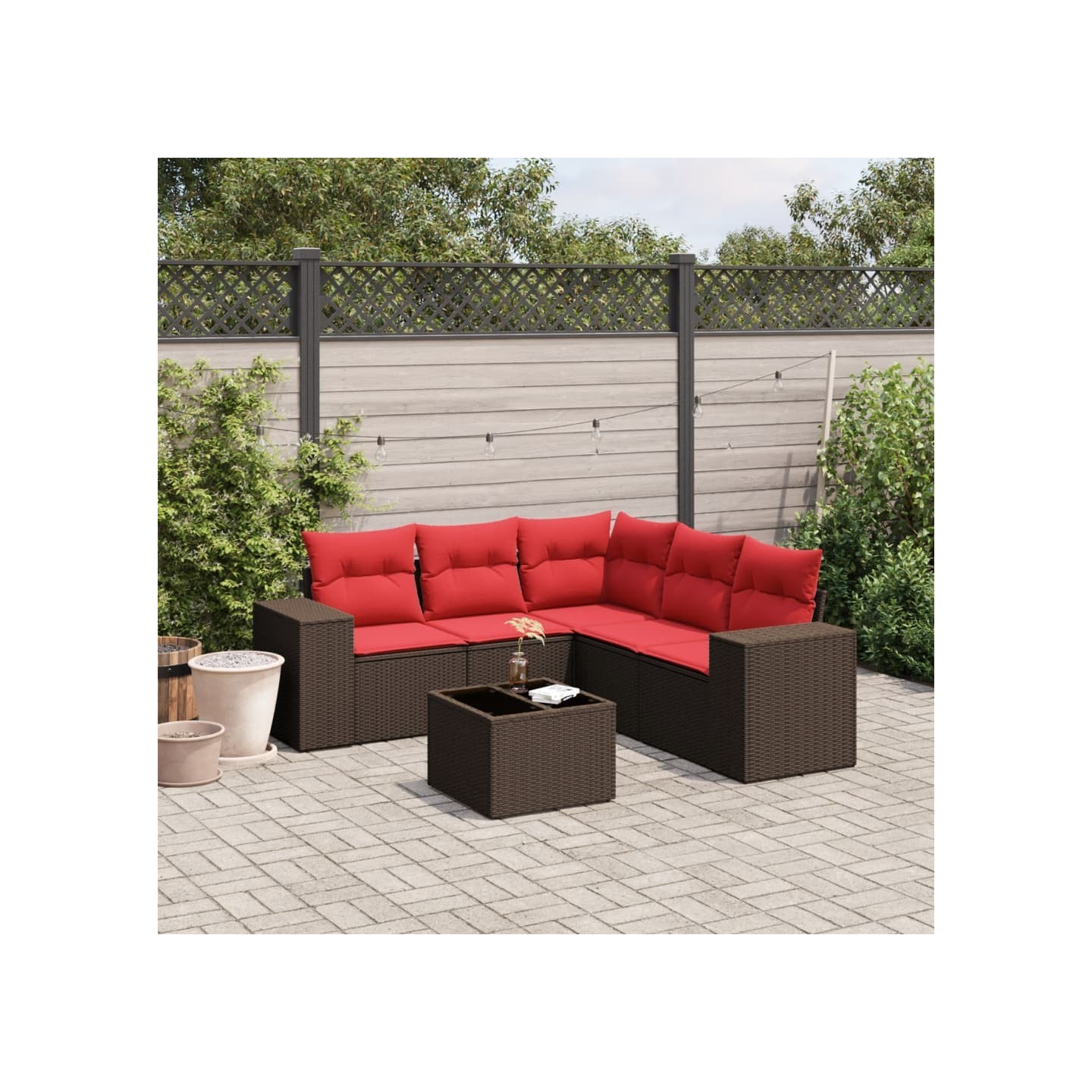 Ensemble de canapé de jardin 6 pcs avec coussins marron