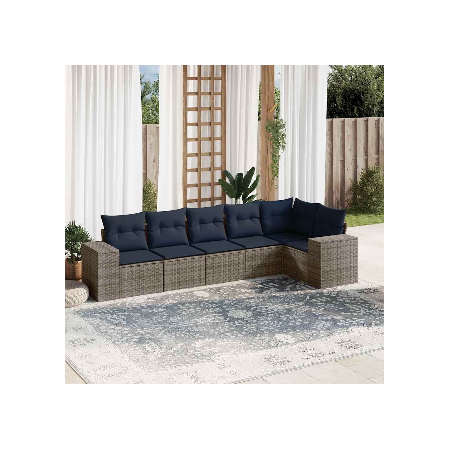 Ensemble de canapé de jardin 6 pcs avec coussins gris résine tressée