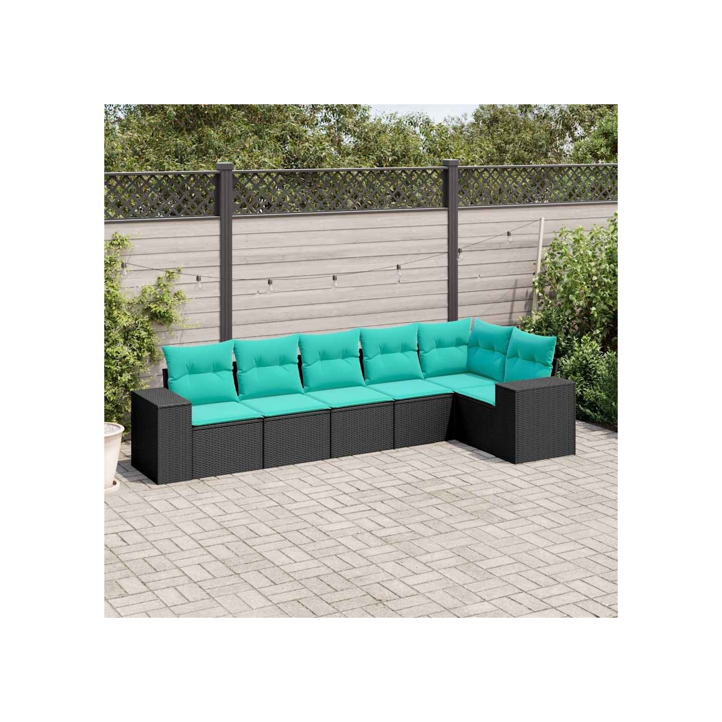 Salon de jardin 6 pcs avec coussins noir résine tressée