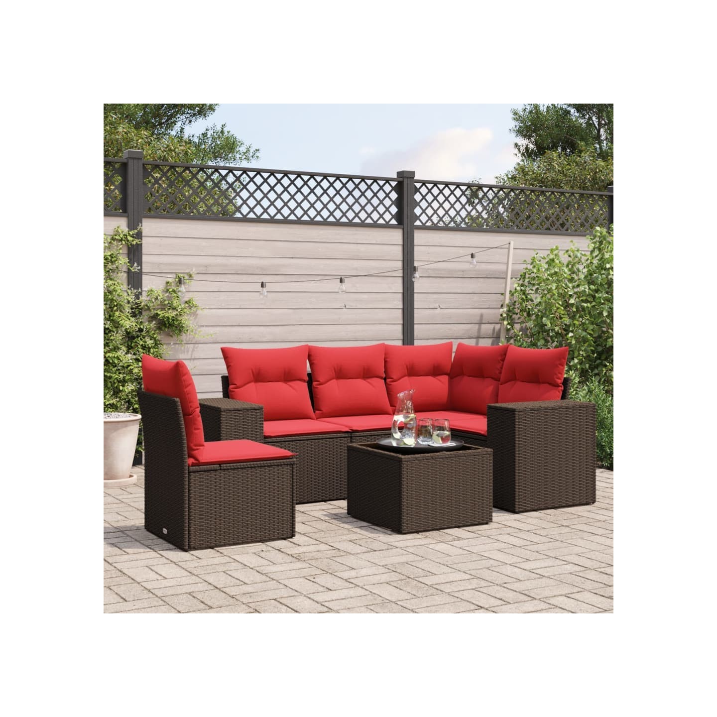 Ensemble de canapé de jardin 6 pcs avec coussins marron