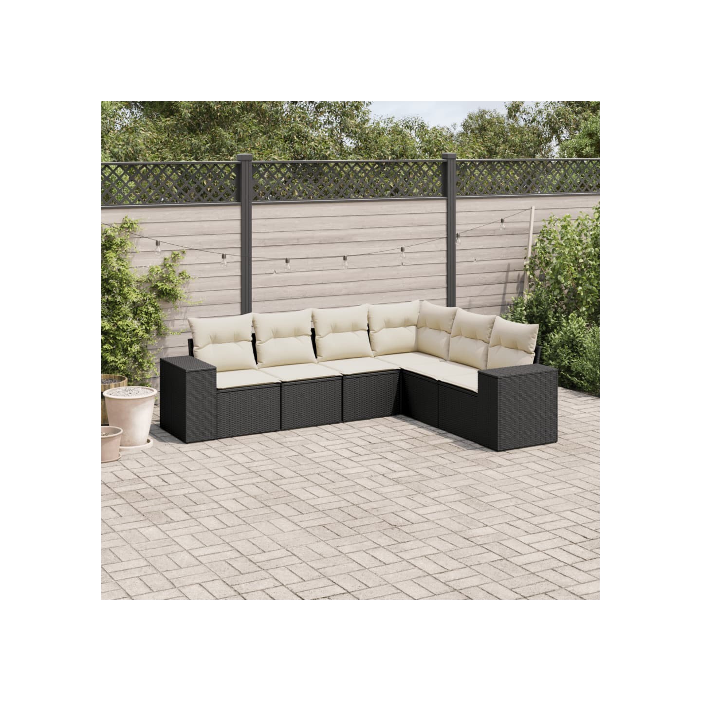 Salon de jardin 6 pcs avec coussins noir résine tressée