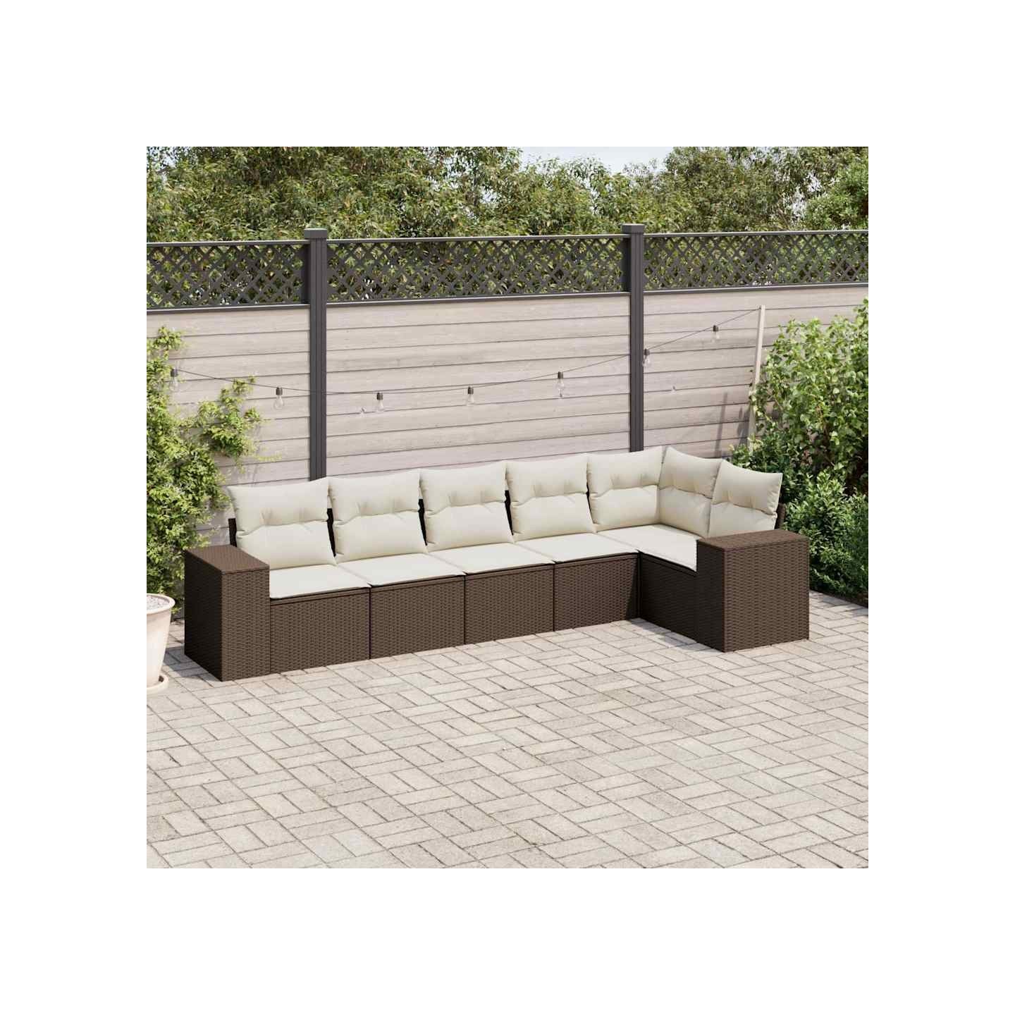 Salon de jardin avec coussins 6 pcs marron résine tressée