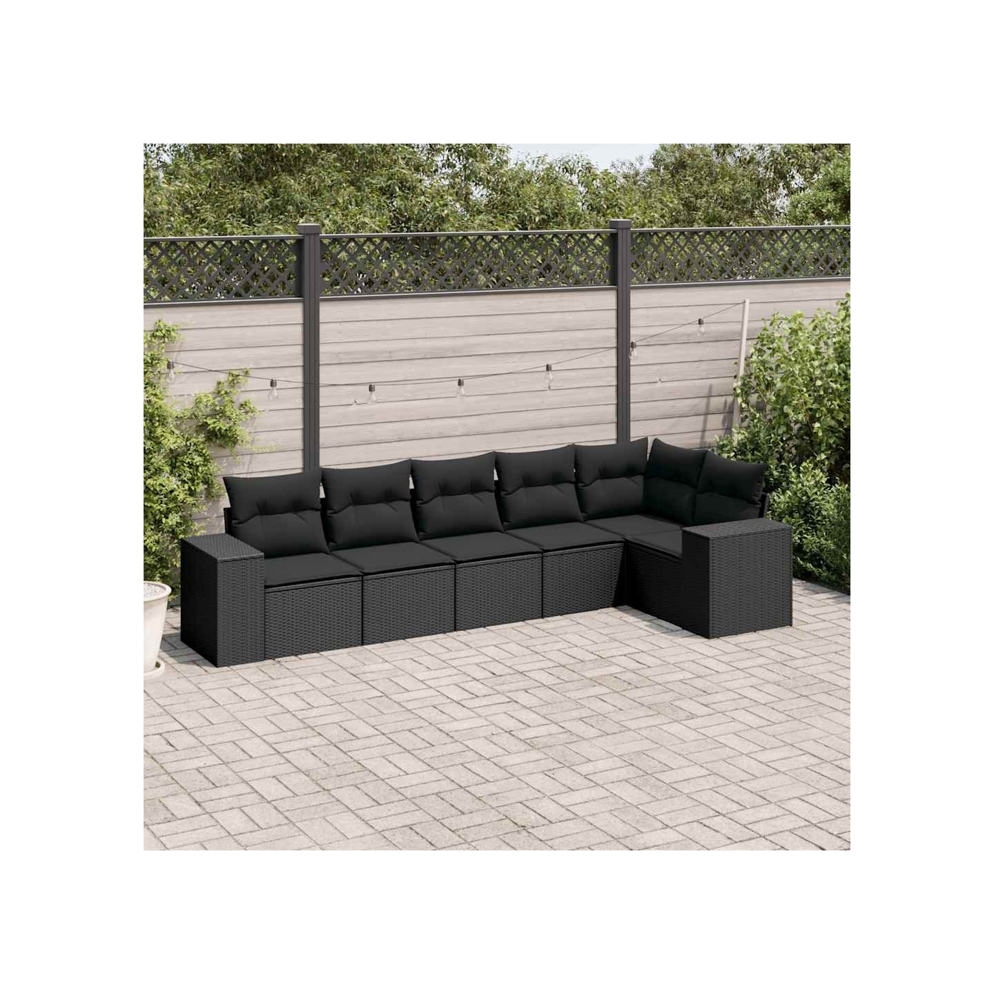 Salon de jardin 6 pcs avec coussins noir résine tressée