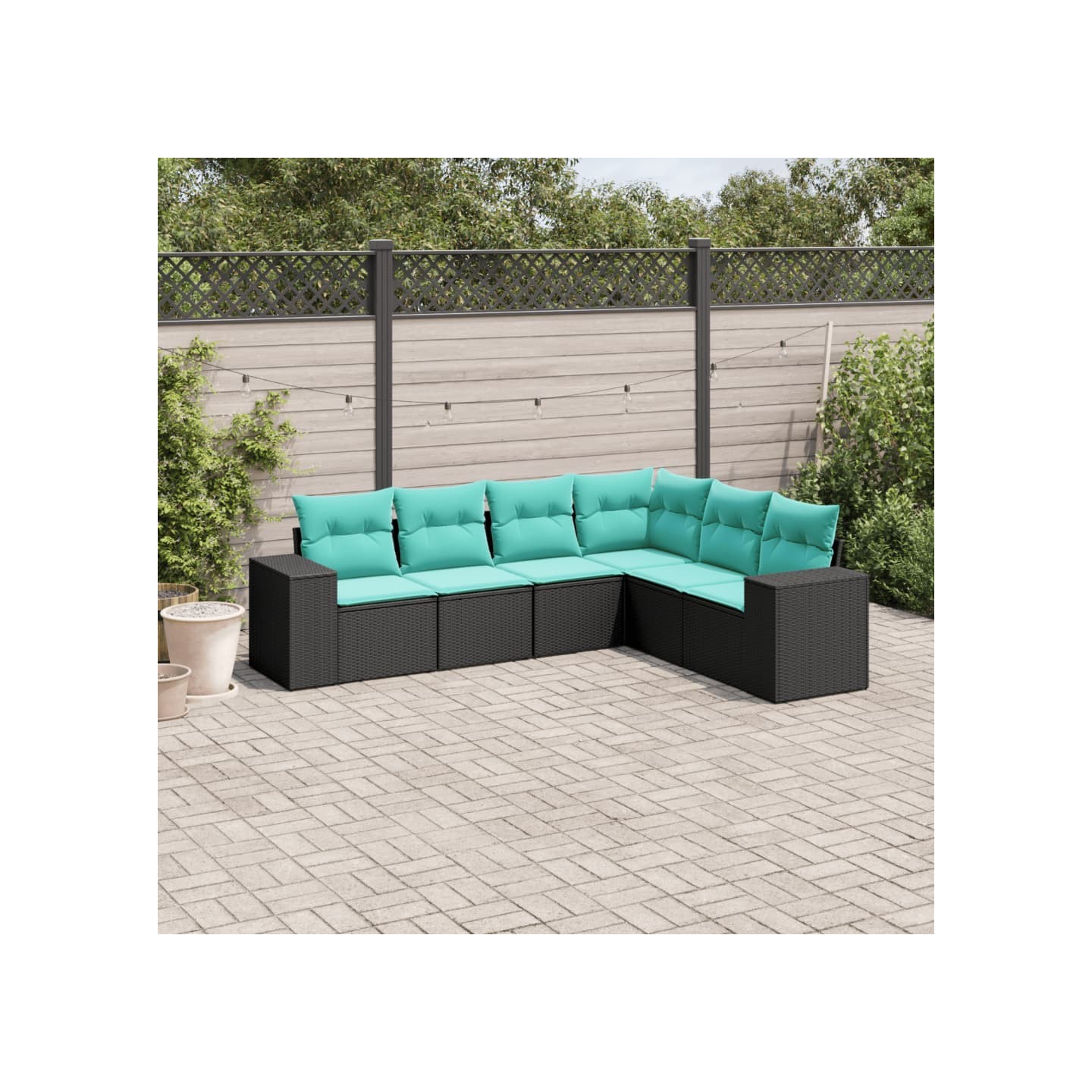 Salon de jardin 6 pcs avec coussins noir résine tressée