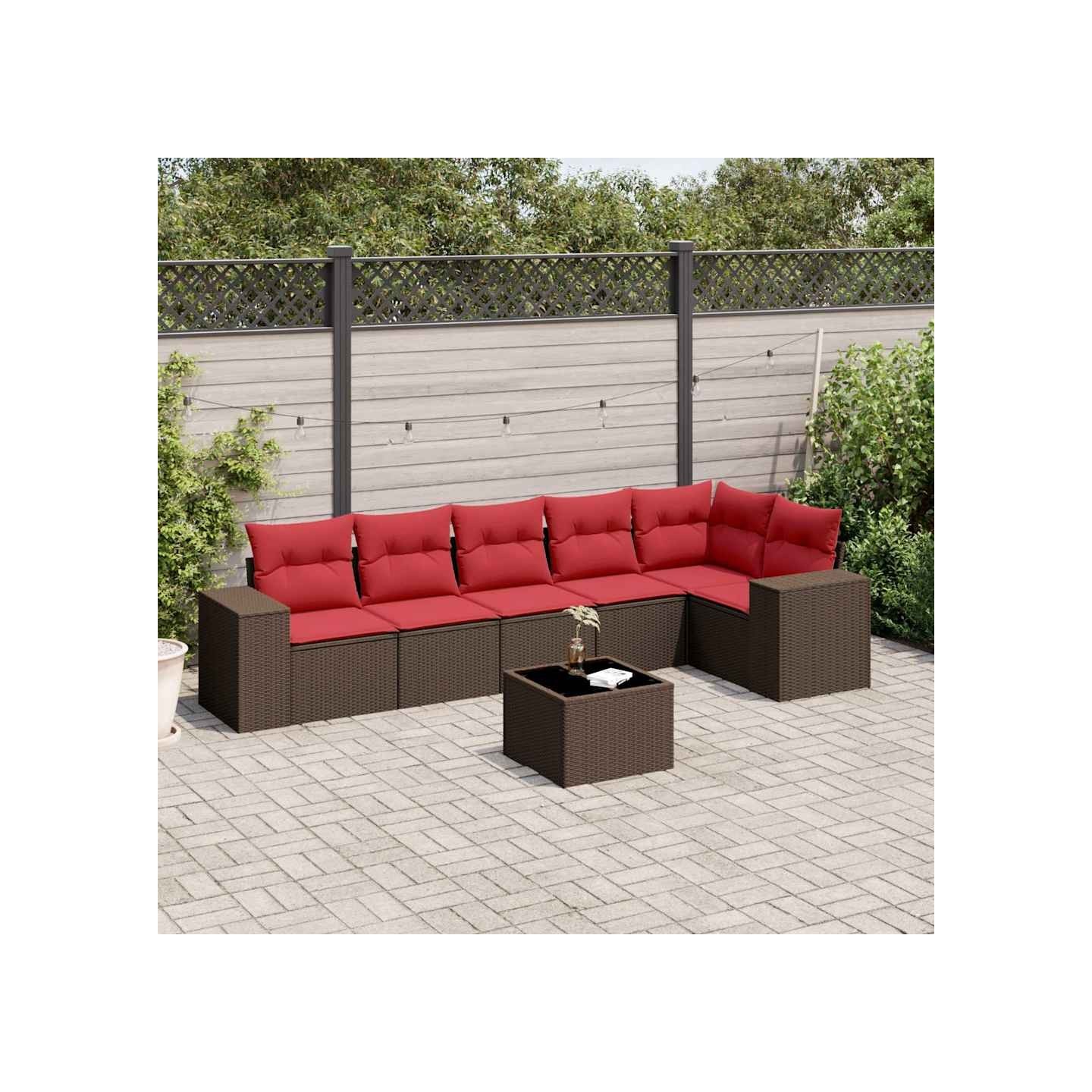 Ensemble de canapé de jardin 7 pcs avec coussins marron