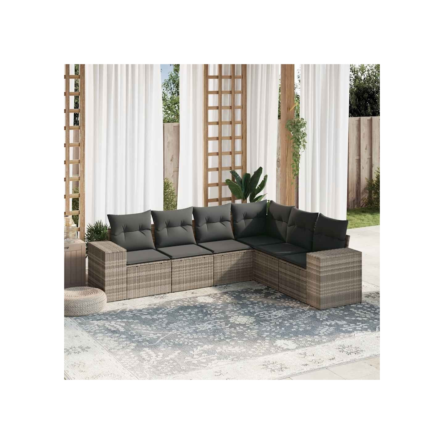 Salon de jardin 6 pcs avec coussins gris clair résine tressée