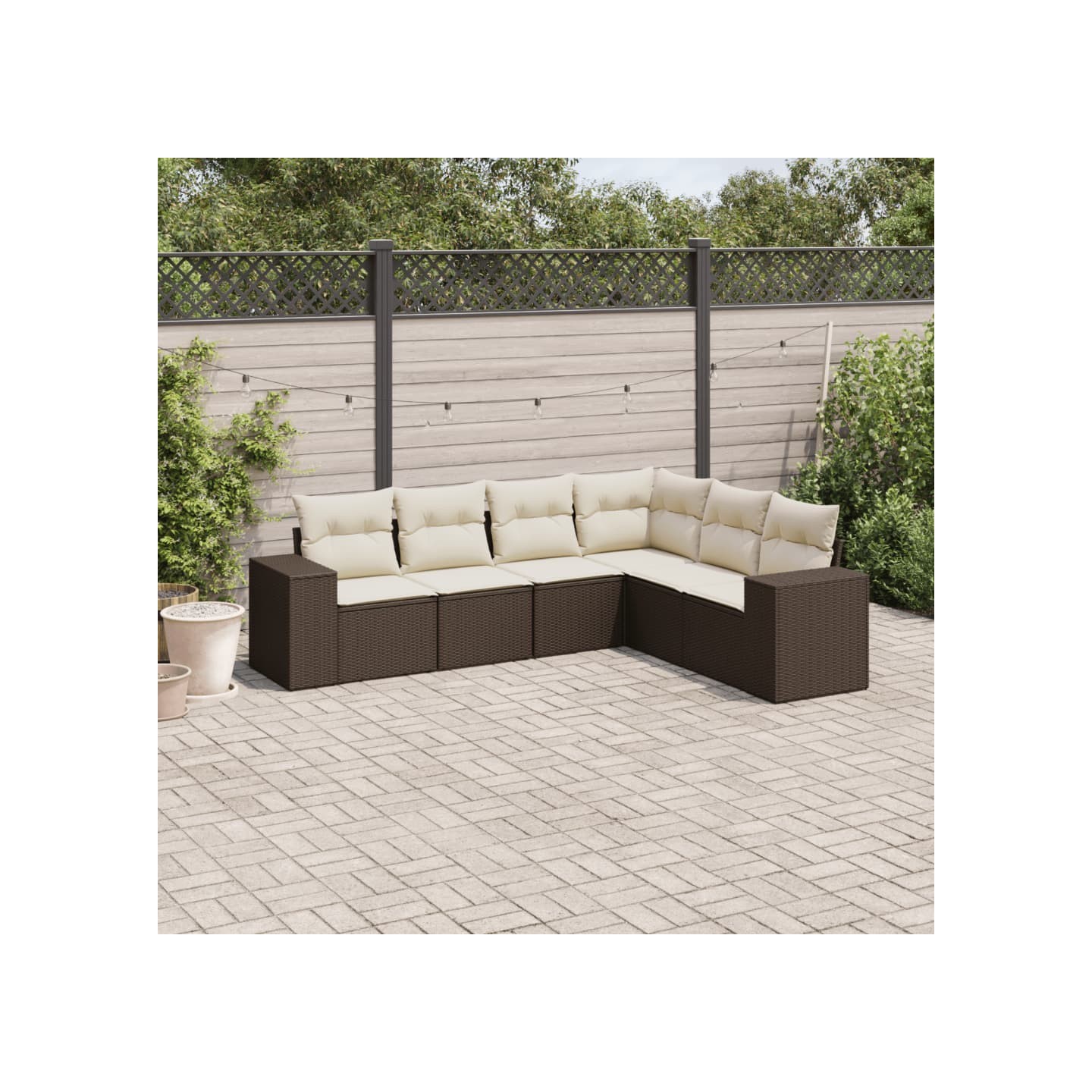 Salon de jardin avec coussins 6 pcs marron résine tressée