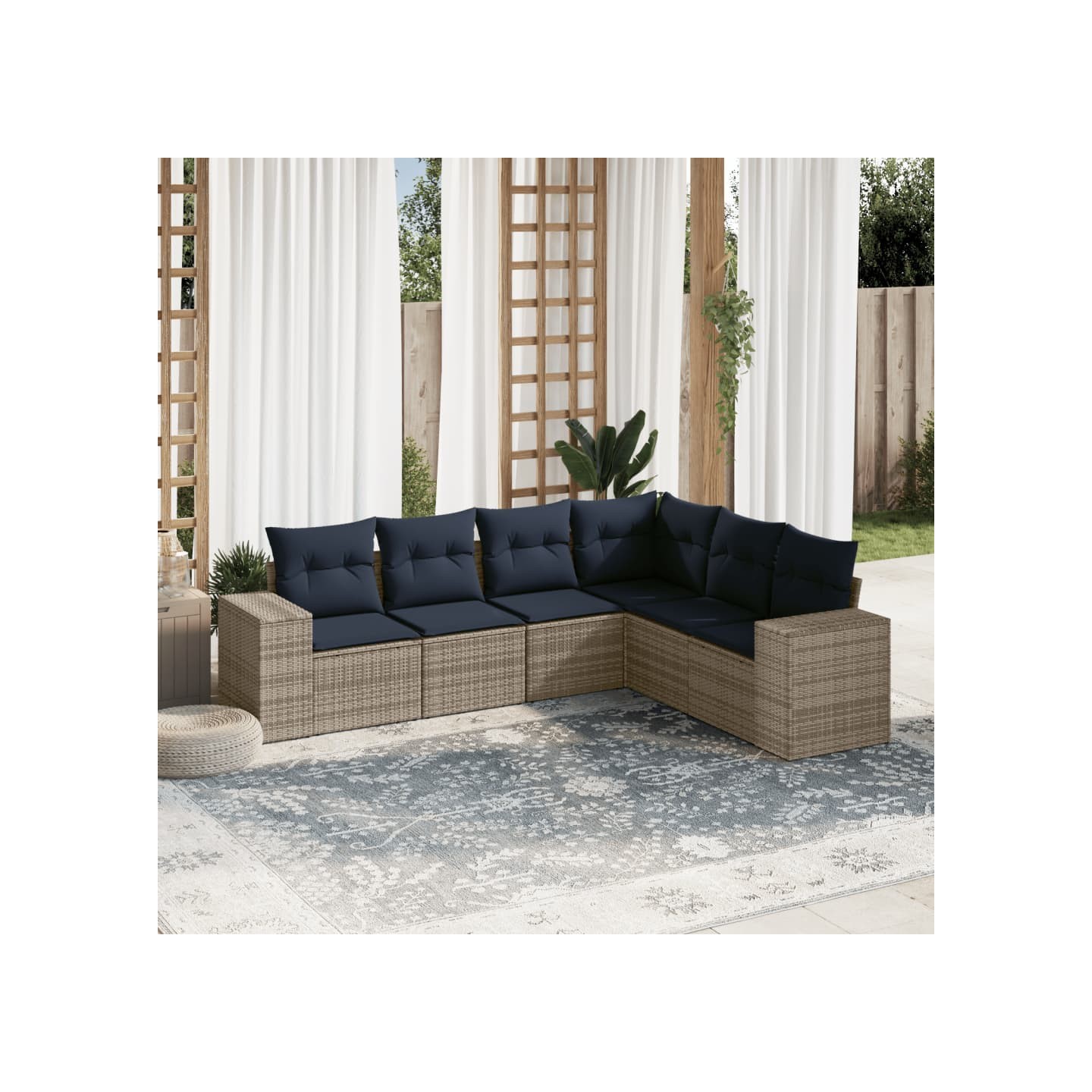 Ensemble de canapé de jardin 6 pcs avec coussins gris résine tressée