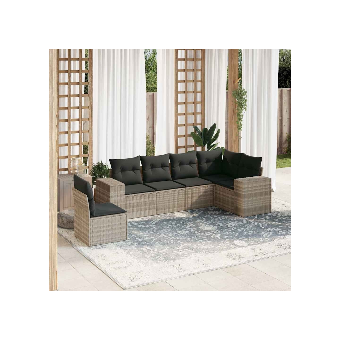 Salon de jardin 6 pcs avec coussins gris clair résine tressée