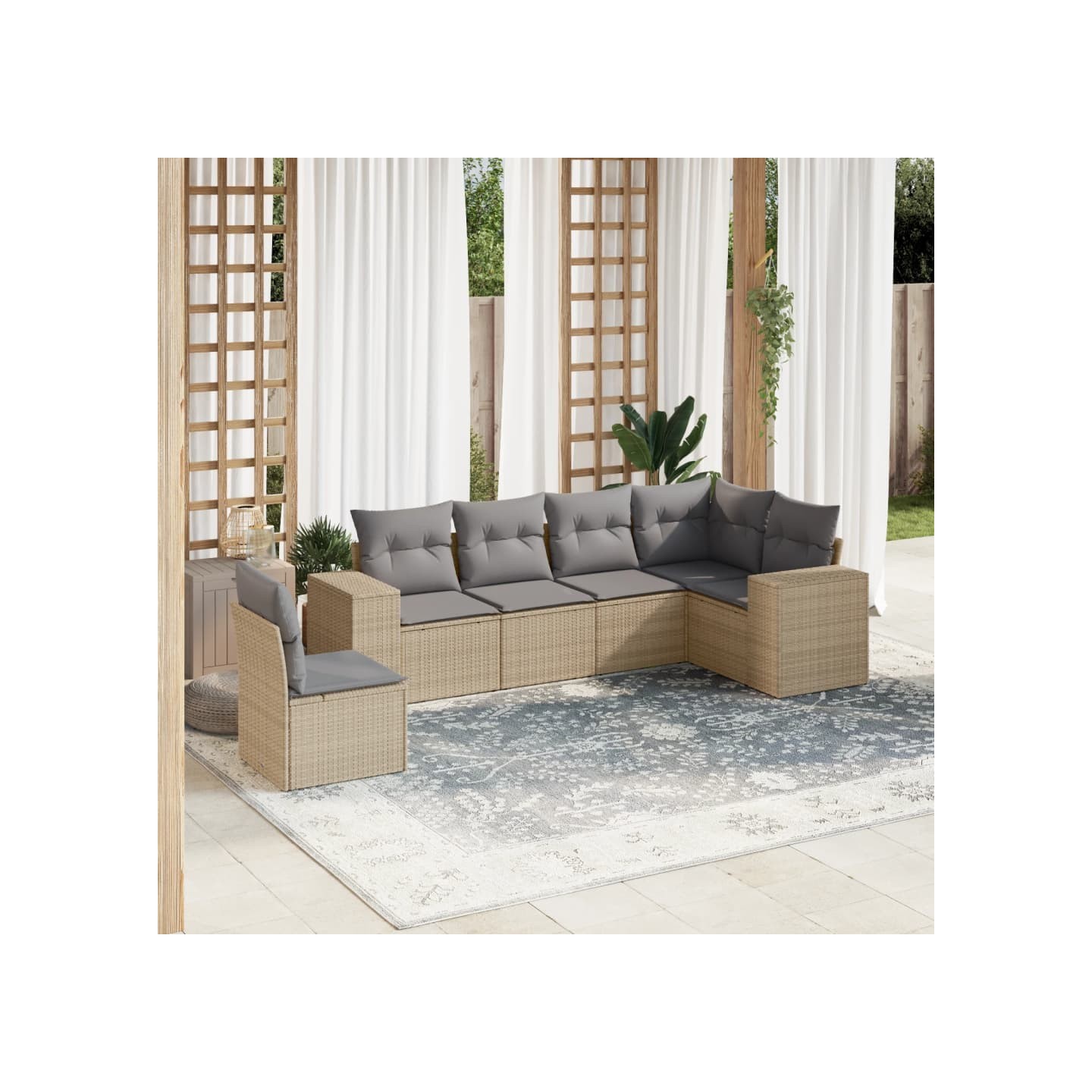 Salon de jardin avec coussins 6 pcs beige résine tressée