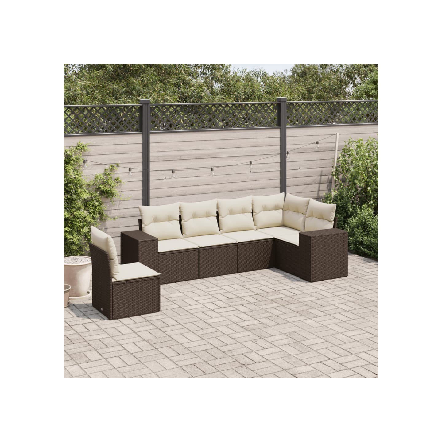 Salon de jardin avec coussins 6 pcs marron résine tressée
