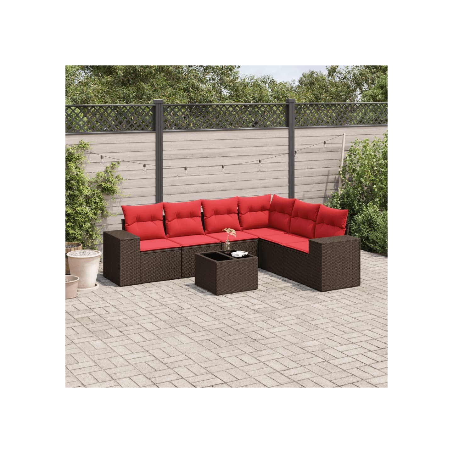 Ensemble de canapé de jardin 7 pcs avec coussins marron