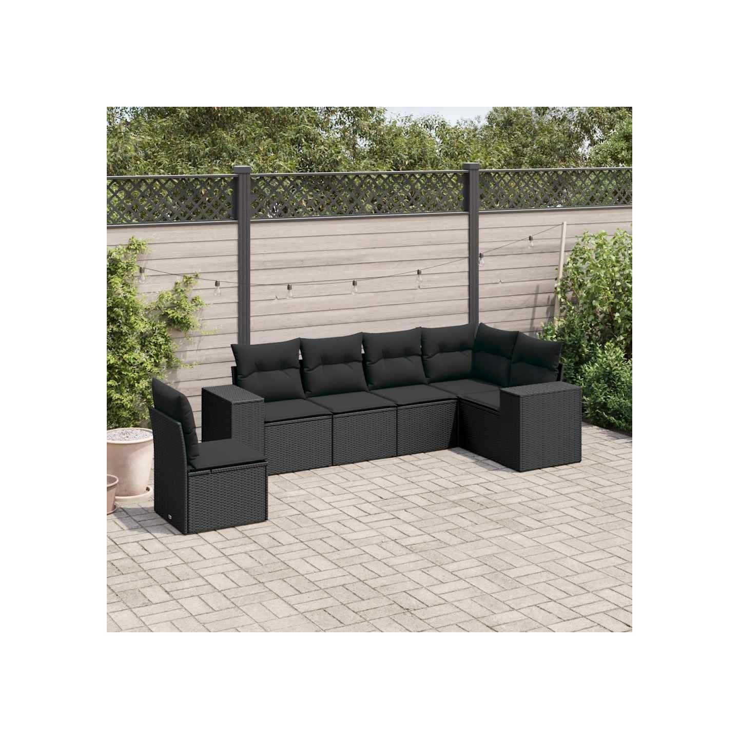 Salon de jardin 6 pcs avec coussins noir résine tressée