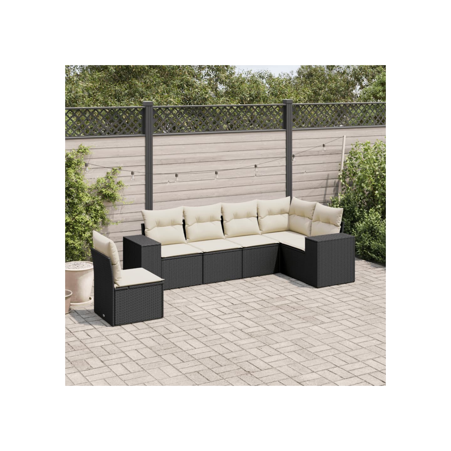 Salon de jardin 6 pcs avec coussins noir résine tressée