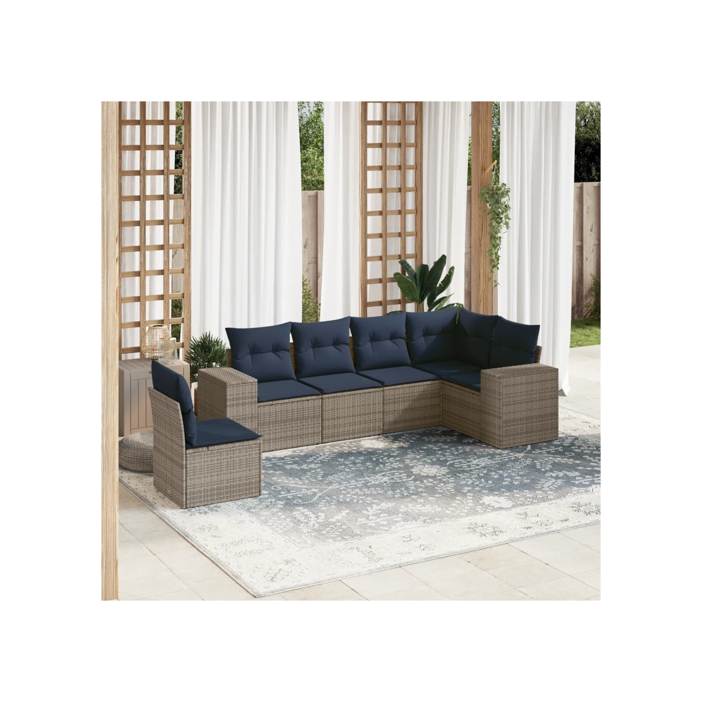 Ensemble de canapé de jardin 6 pcs avec coussins gris résine tressée