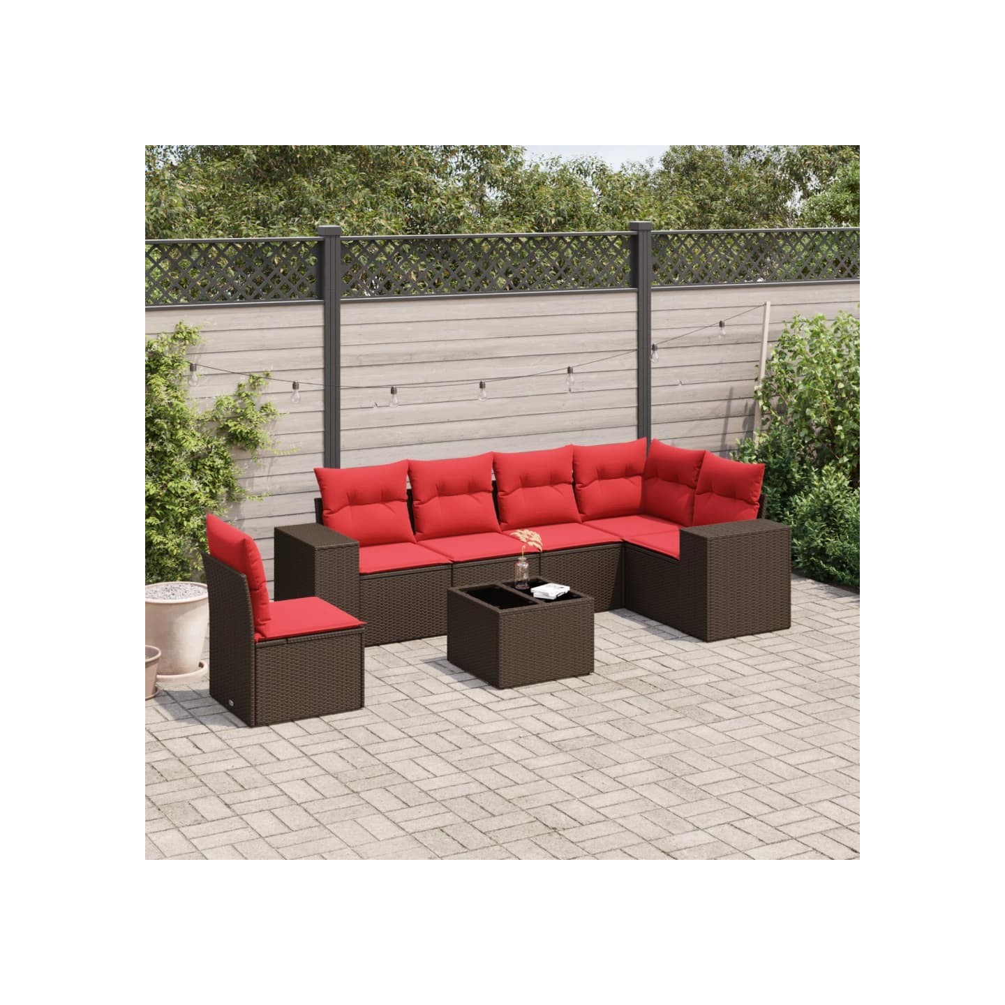 Ensemble de canapé de jardin 7 pcs avec coussins marron