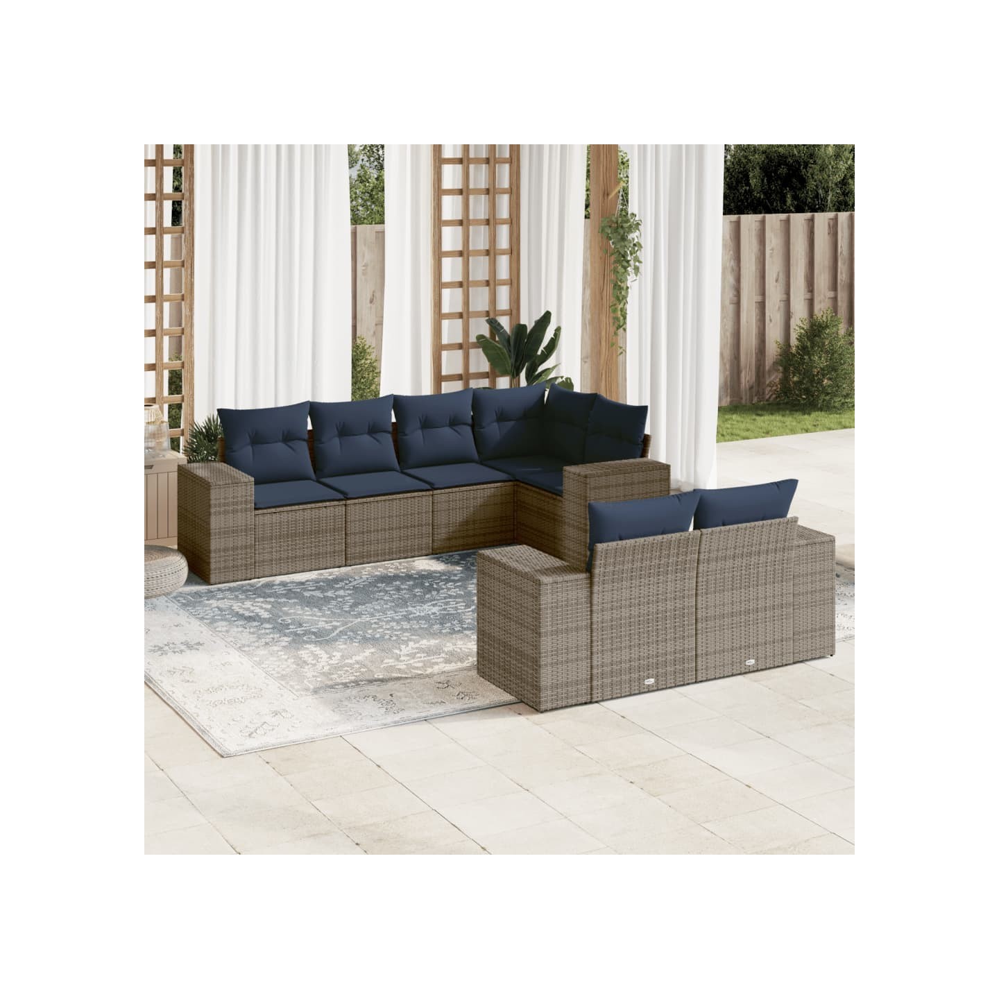Ensemble de canapé de jardin 7 pcs avec coussins gris résine tressée