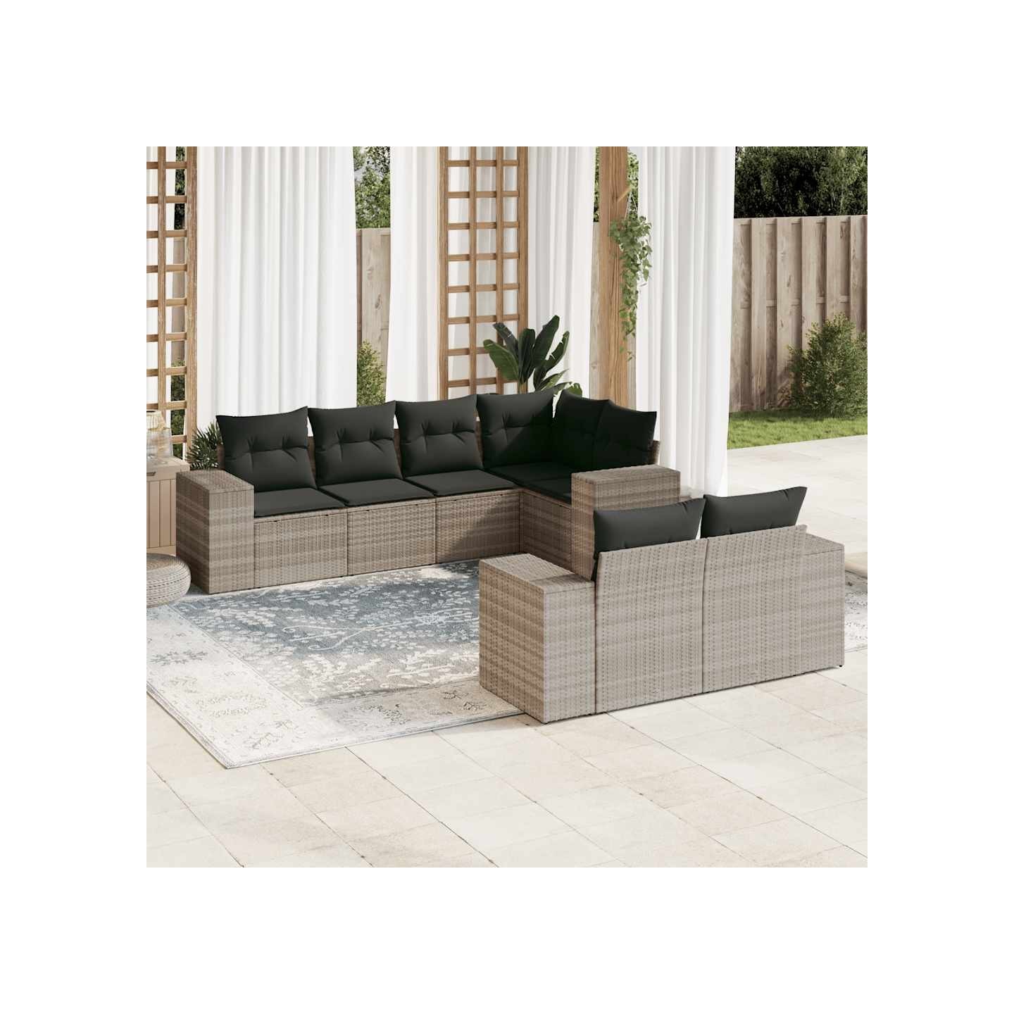 Salon de jardin avec coussins 7 pcs gris clair résine tressée