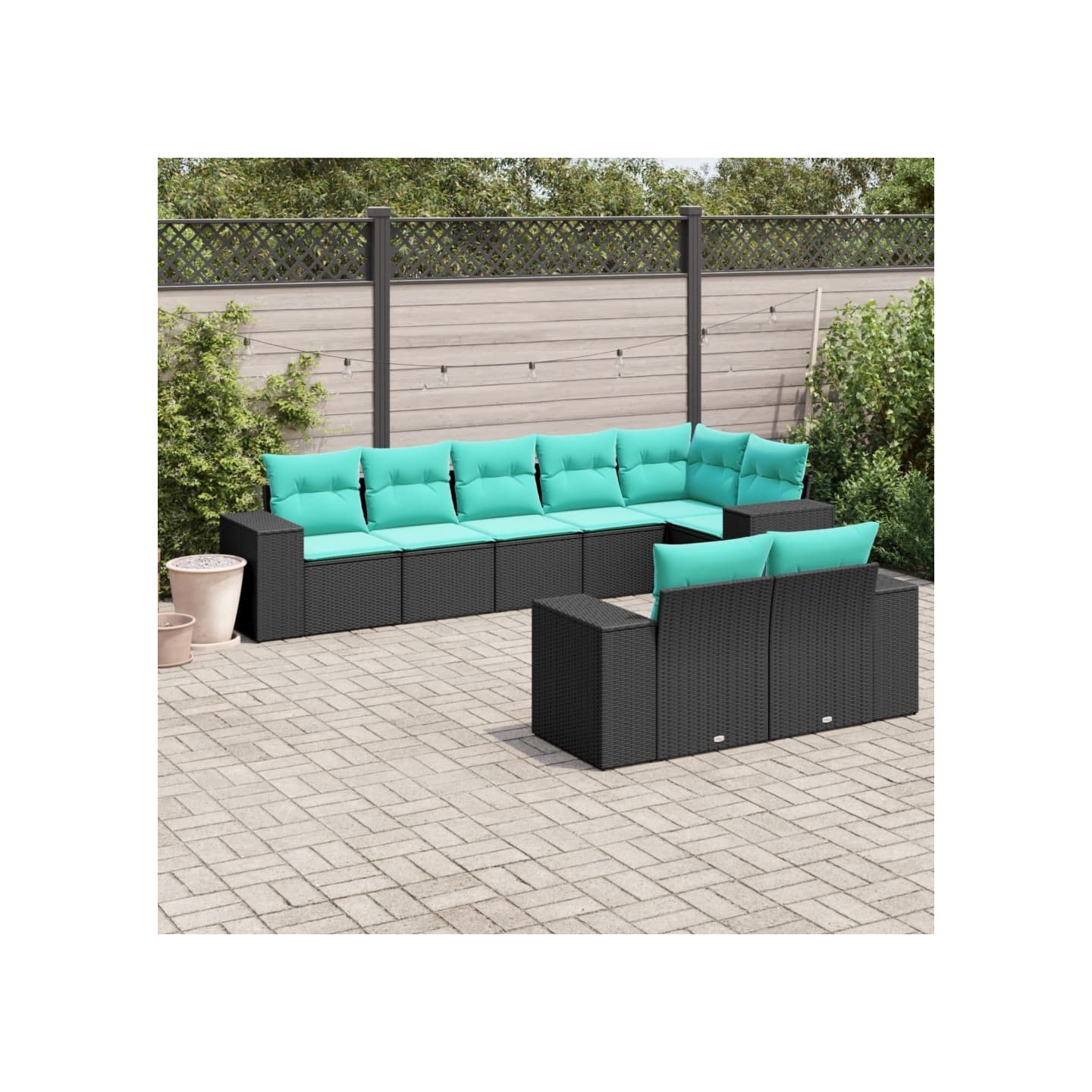 Salon de jardin 8 pcs avec coussins noir résine tressée