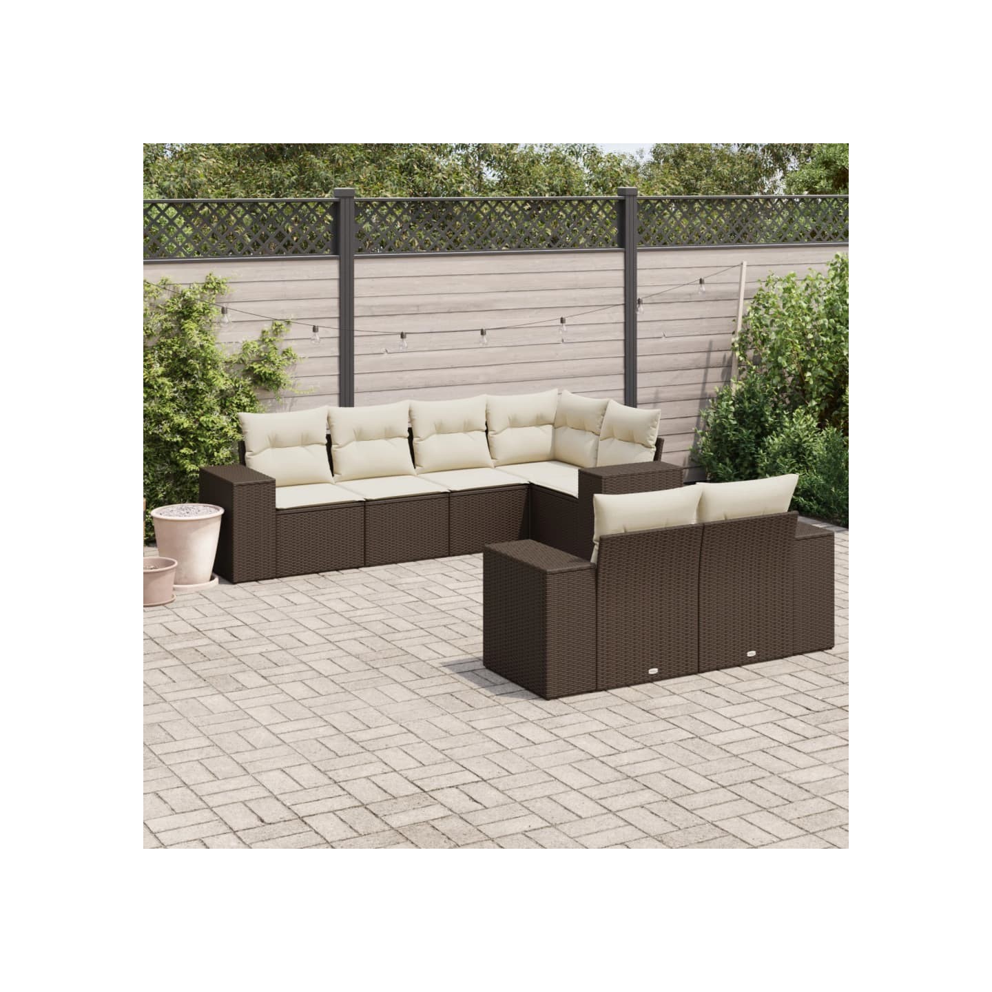 Salon de jardin avec coussins 7 pcs marron résine tressée