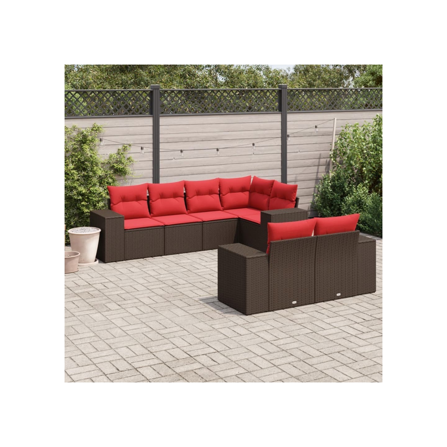 Ensemble de canapé de jardin 7 pcs avec coussins marron