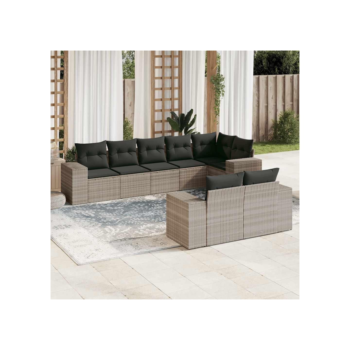 Salon de jardin 8 pcs avec coussins gris clair résine tressée