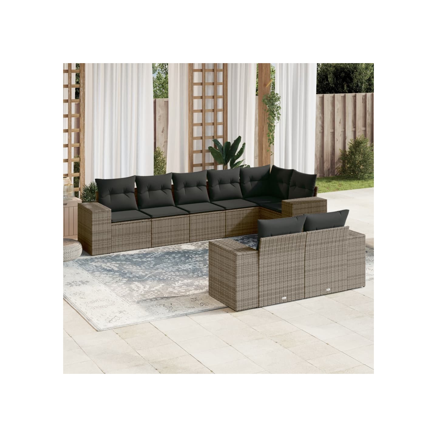 Salon de jardin 8 pcs avec coussins gris résine tressée