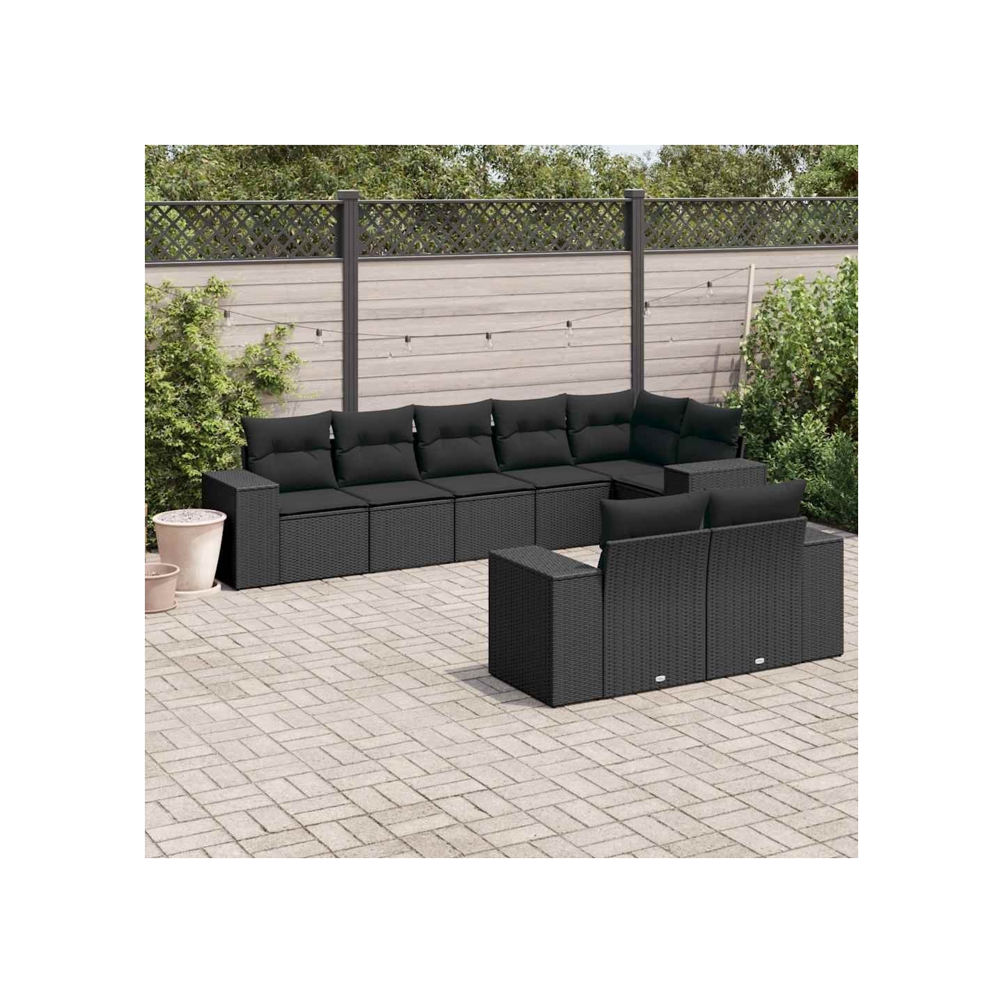 Salon de jardin 8 pcs avec coussins noir résine tressée