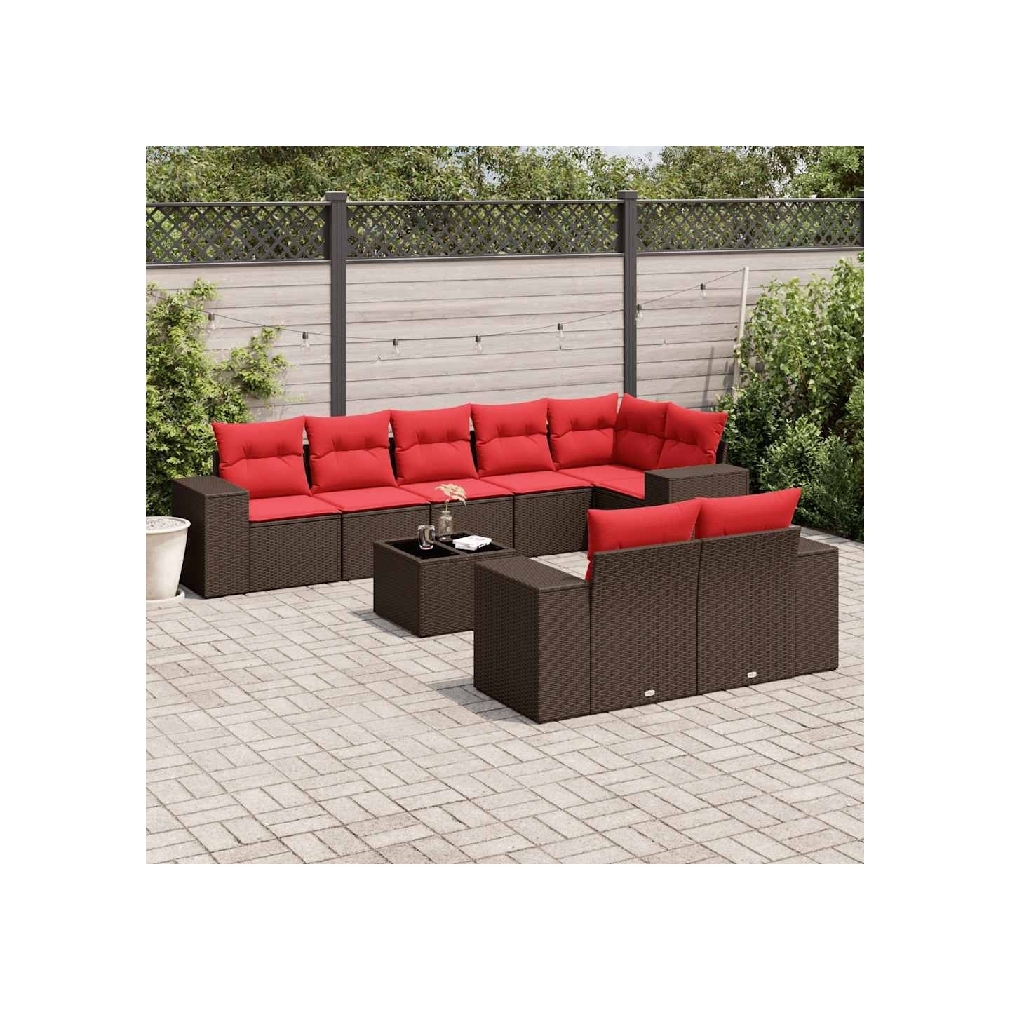 Ensemble de canapé de jardin 9 pcs avec coussins marron