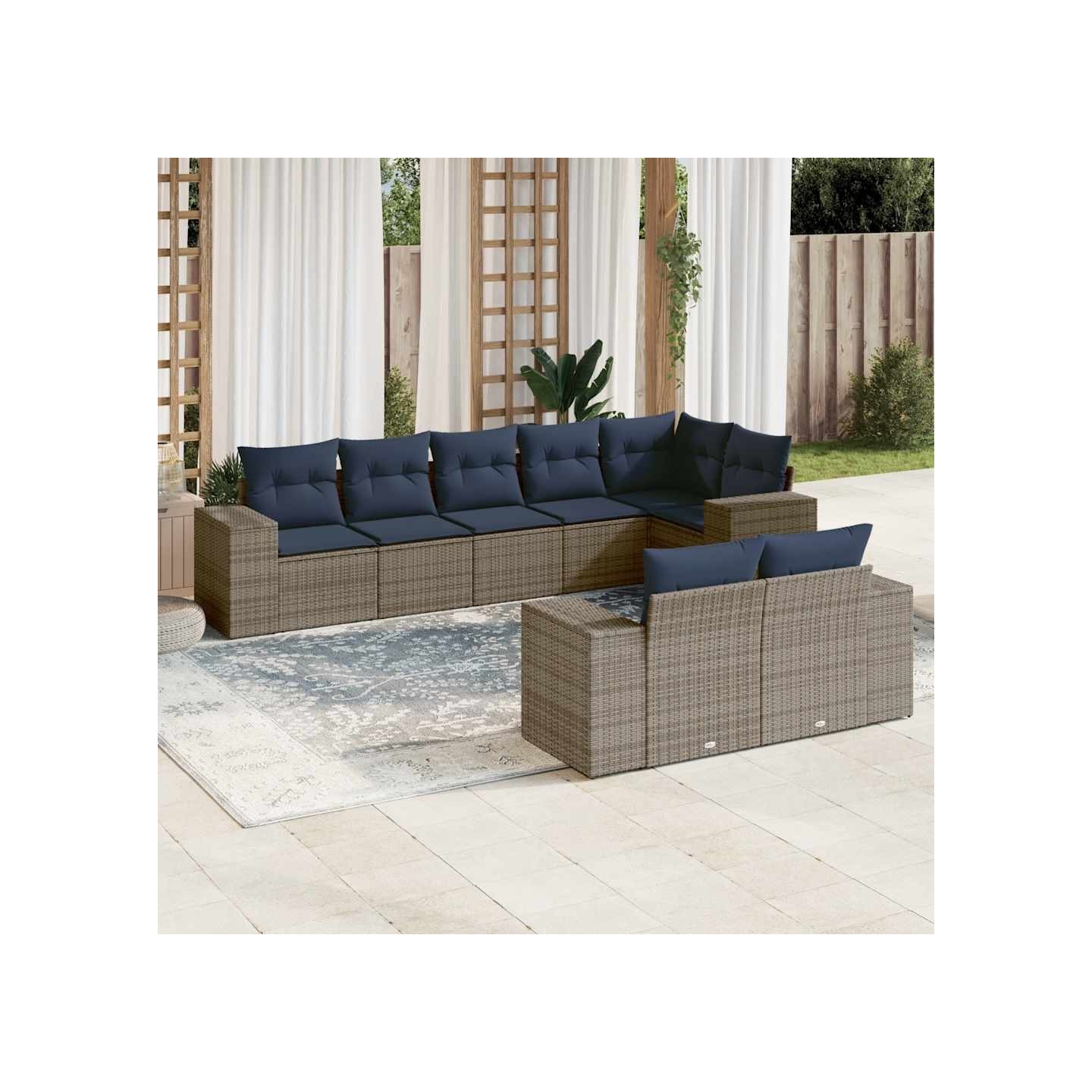 Ensemble de canapé de jardin 8 pcs avec coussins gris résine tressée