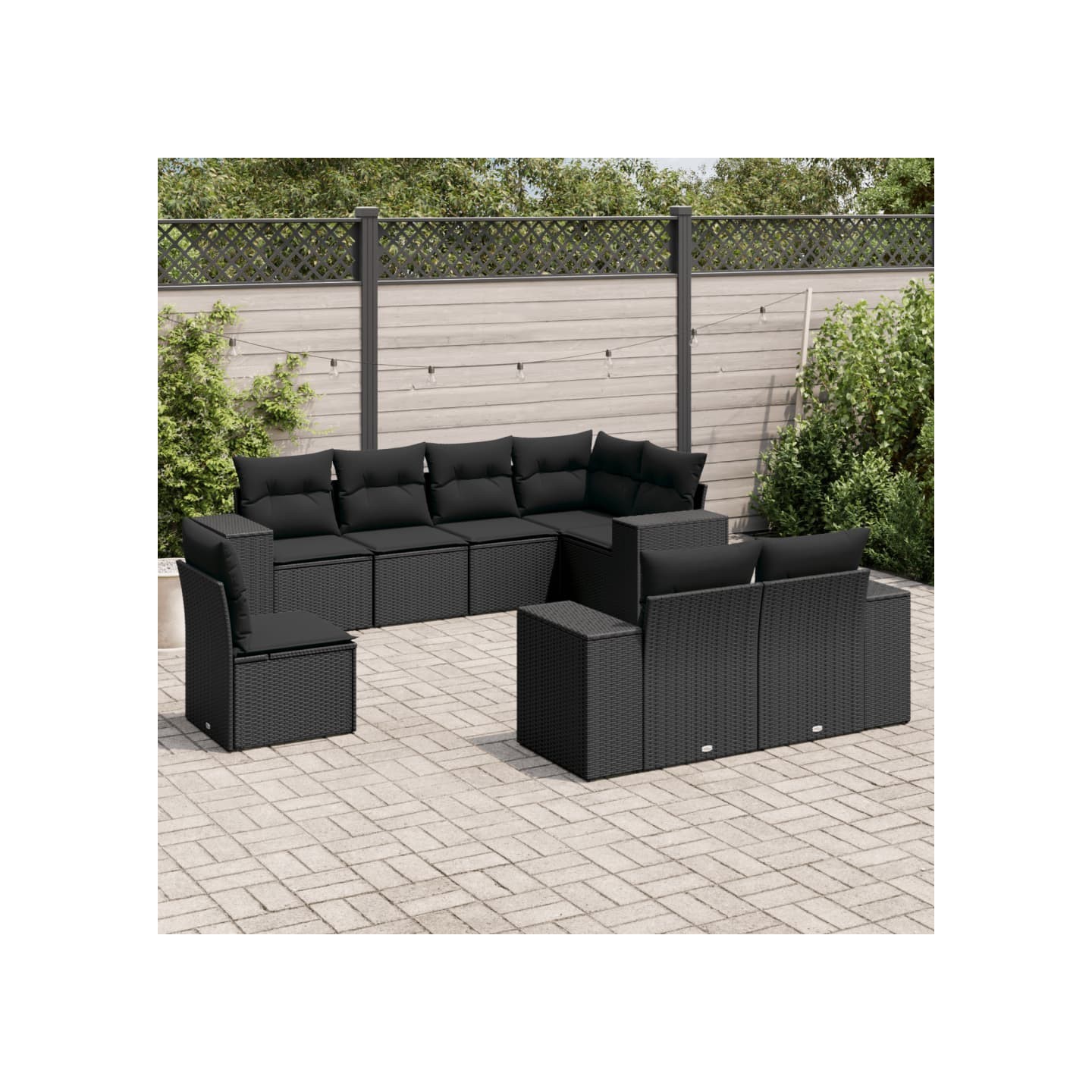 Salon de jardin 8 pcs avec coussins noir résine tressée