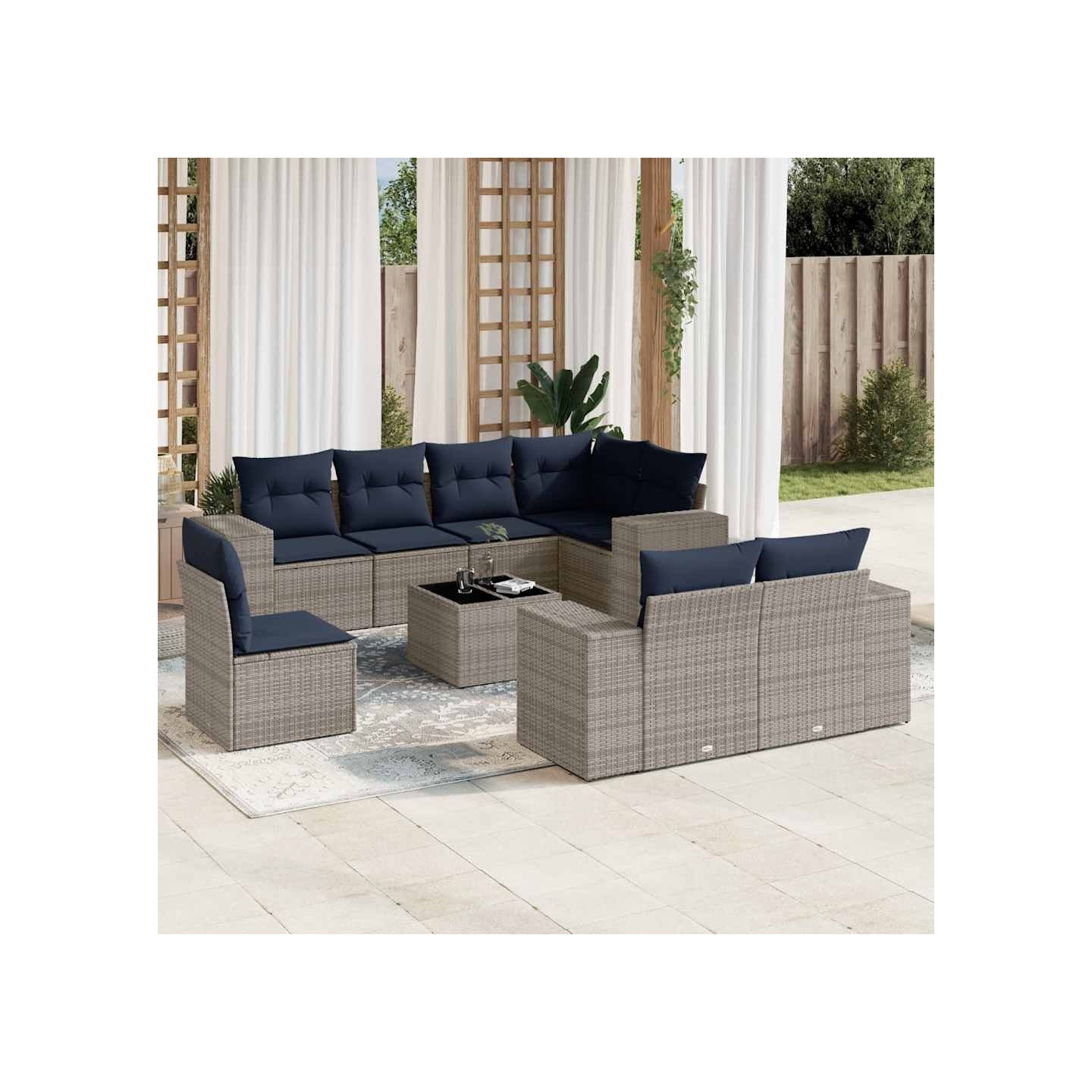 Ensemble de canapé de jardin 9 pcs avec coussins gris résine tressée